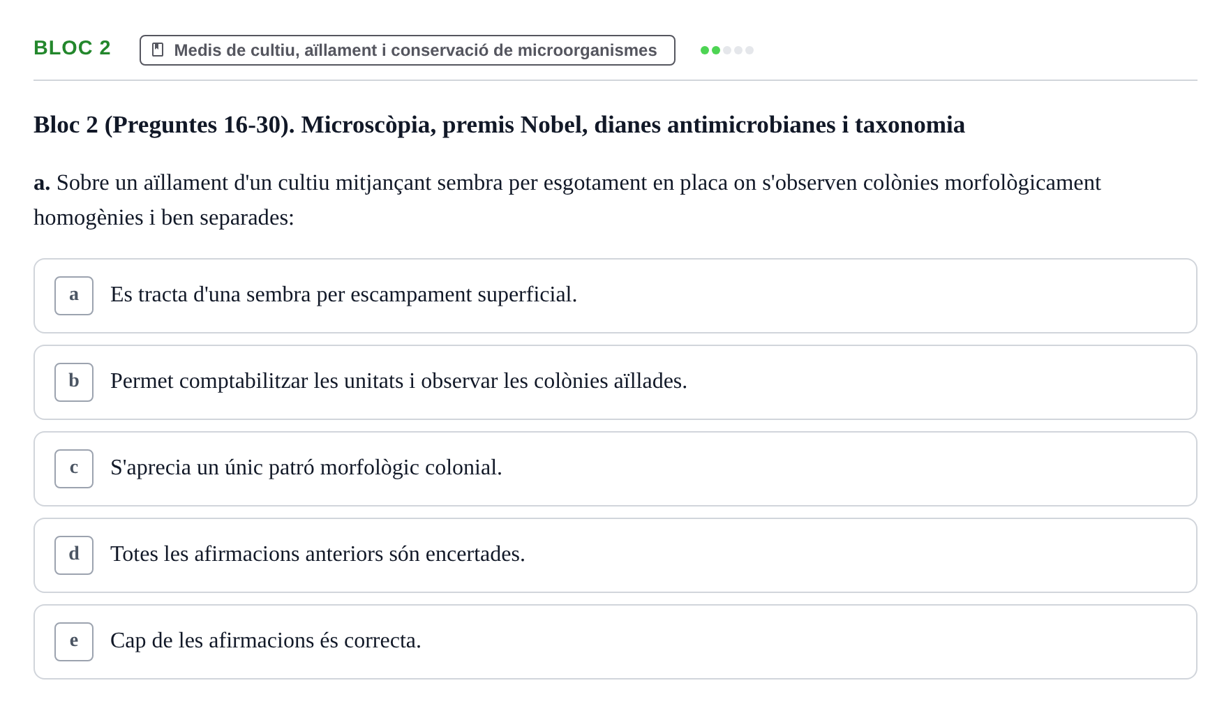 Enunciado: Ejercicio Bloc 2 - Medis de cultiu, aïllament i conservació… · Microbiología I UB Recopilació d'avaluació: Exàmens de Microbiologia I (Primer Parcial)