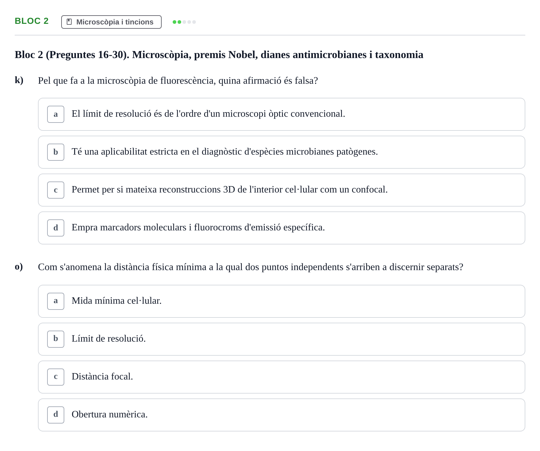Enunciado: Ejercicio Bloc 2 - Microscòpia i tincions · Microbiología I UB Recopilació d'avaluació: Exàmens de Microbiologia I (Primer Parcial)