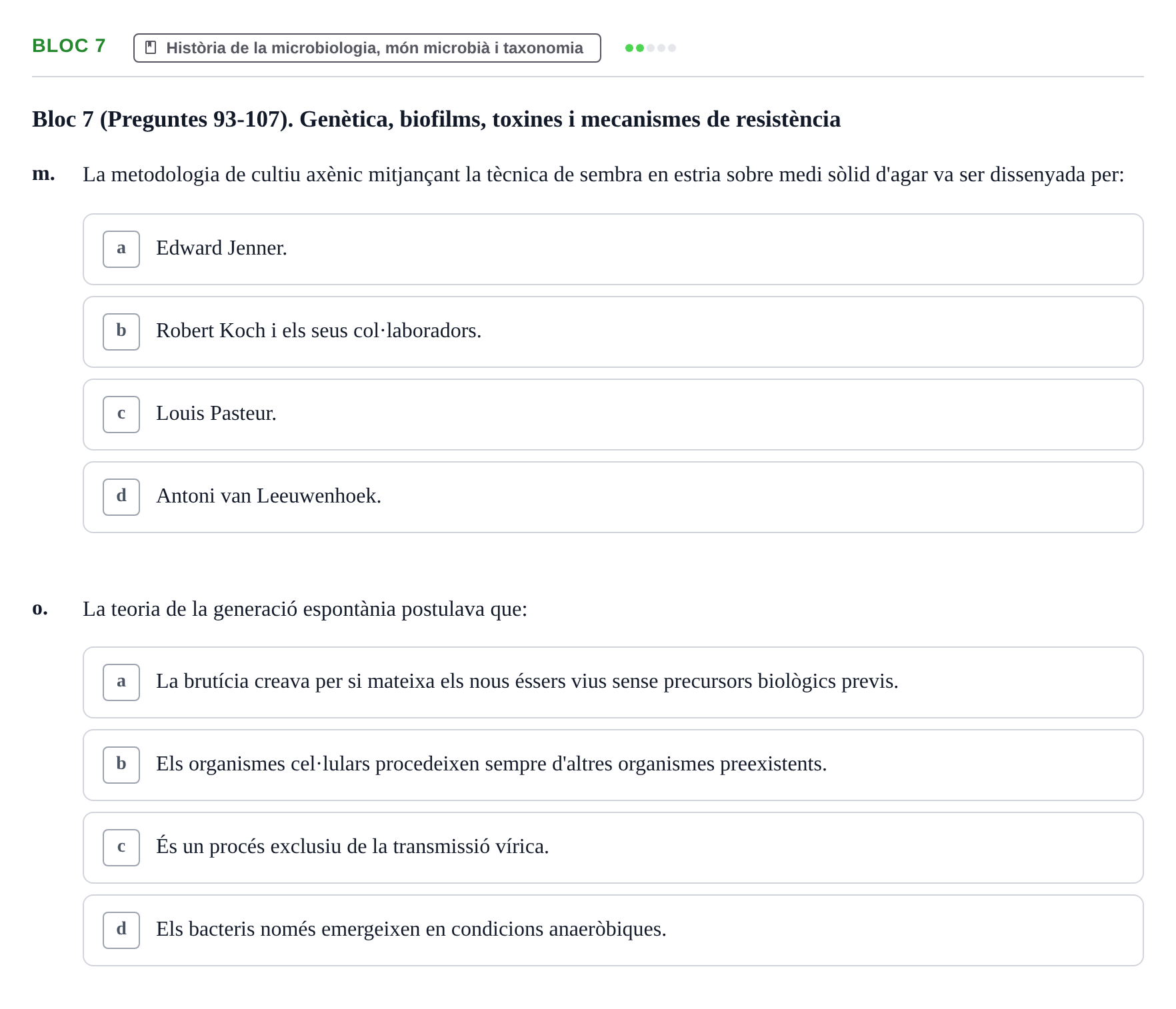 Enunciado: Ejercicio Bloc 7 - Història de la microbiologia, món microb… · Microbiología I UB Recopilació d'avaluació: Exàmens de Microbiologia I (Primer Parcial)