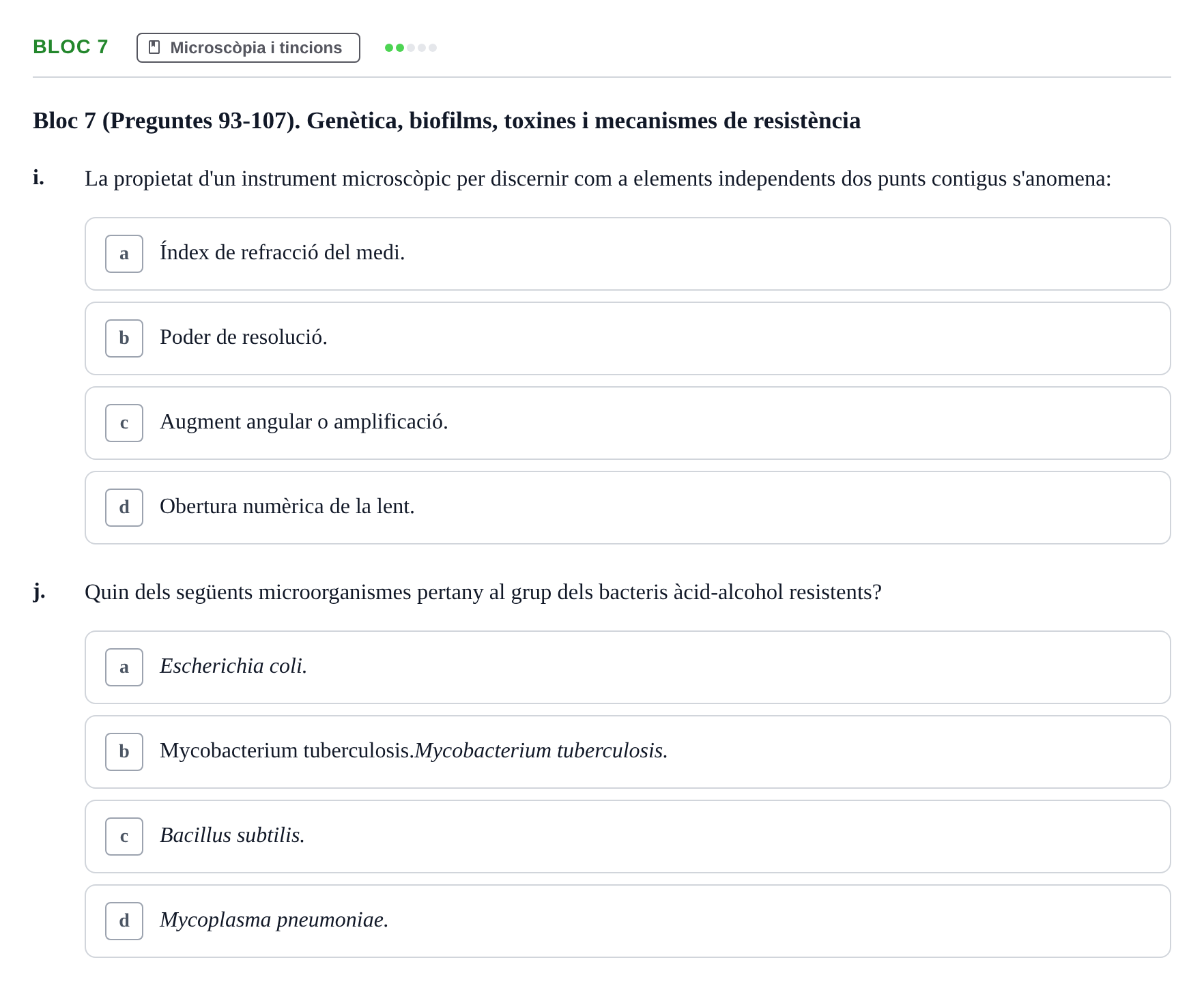Enunciado: Ejercicio Bloc 7 - Microscòpia i tincions · Microbiología I UB Recopilació d'avaluació: Exàmens de Microbiologia I (Primer Parcial)