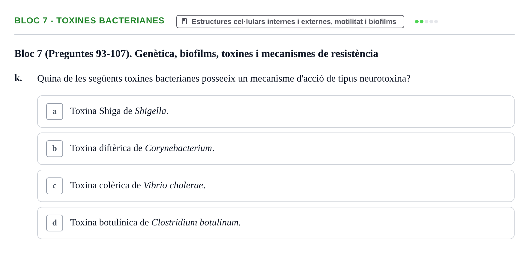 Enunciado: Ejercicio Bloc 7 - Toxines bacterianes · Microbiología I UB Recopilació d'avaluació: Exàmens de Microbiologia I (Primer Parcial)