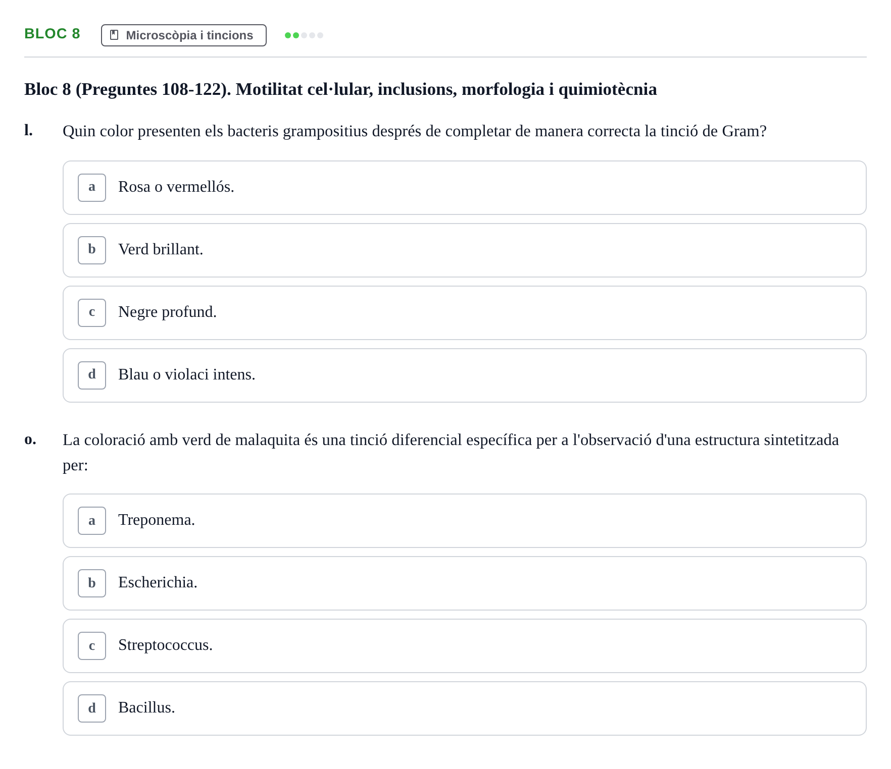 Enunciado: Ejercicio Bloc 8 - Microscòpia i tincions · Microbiología I UB Recopilació d'avaluació: Exàmens de Microbiologia I (Primer Parcial)