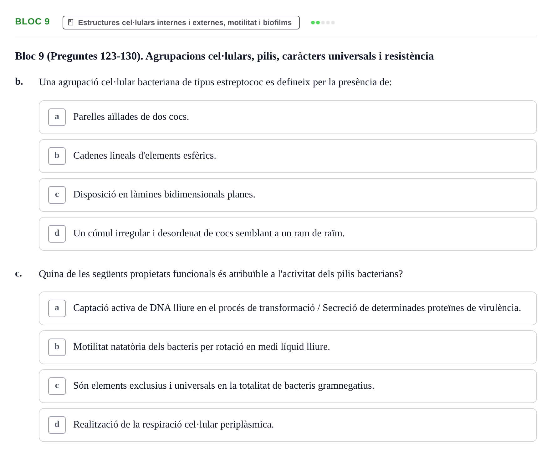 Enunciado: Ejercicio Bloc 9 - Estructures cel·lulars internes i extern… · Microbiología I UB Recopilació d'avaluació: Exàmens de Microbiologia I (Primer Parcial)