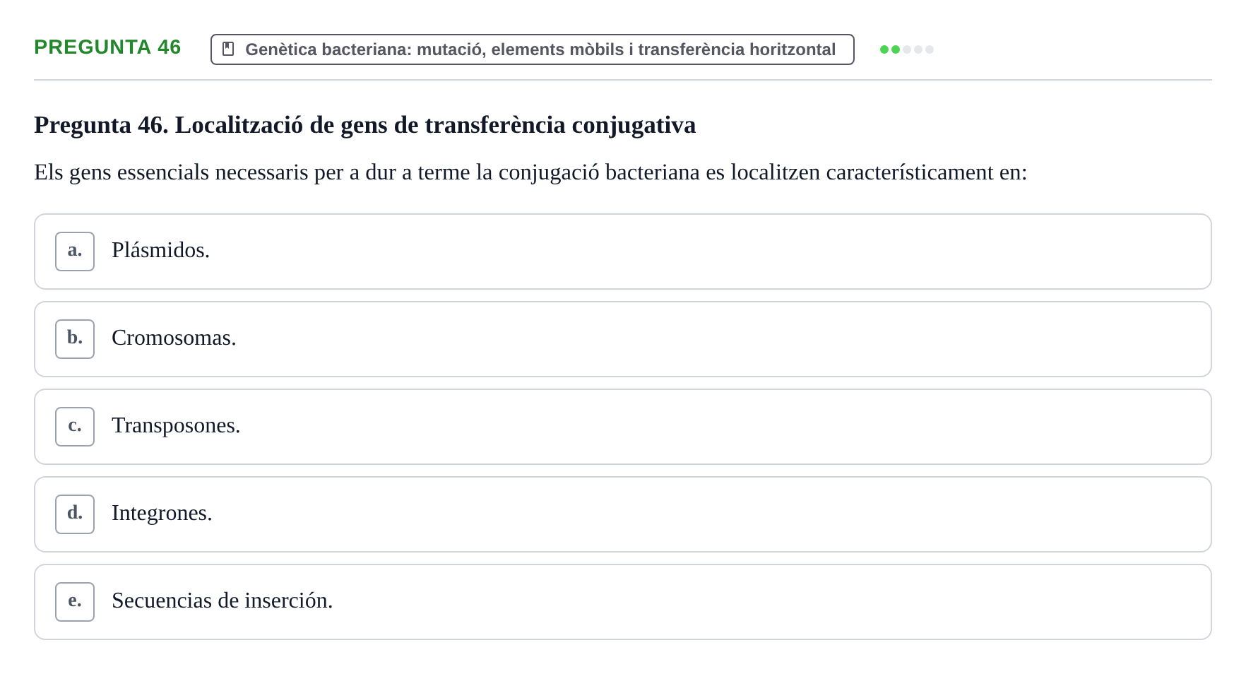 Enunciado: Pregunta 46 · Microbiología I UB Examen Segon Parcial. Microbiologia I