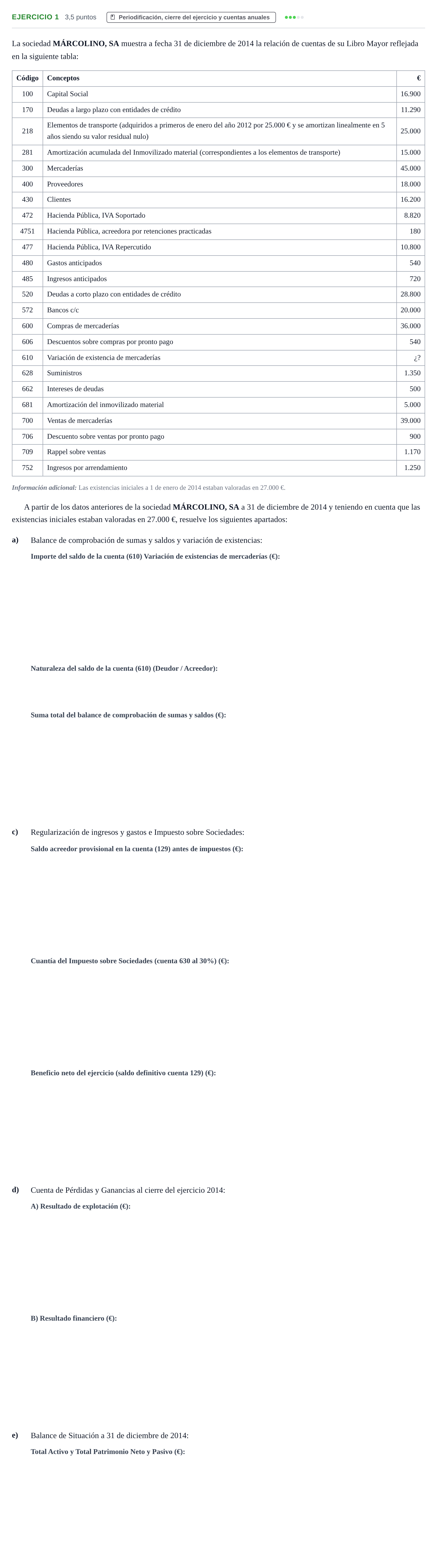 Enunciado: Ejercicio 1 - Periodificación, cierre del ejercicio y cuent… · Introducción a las Finanzas y a la Contabilidad UB 2015