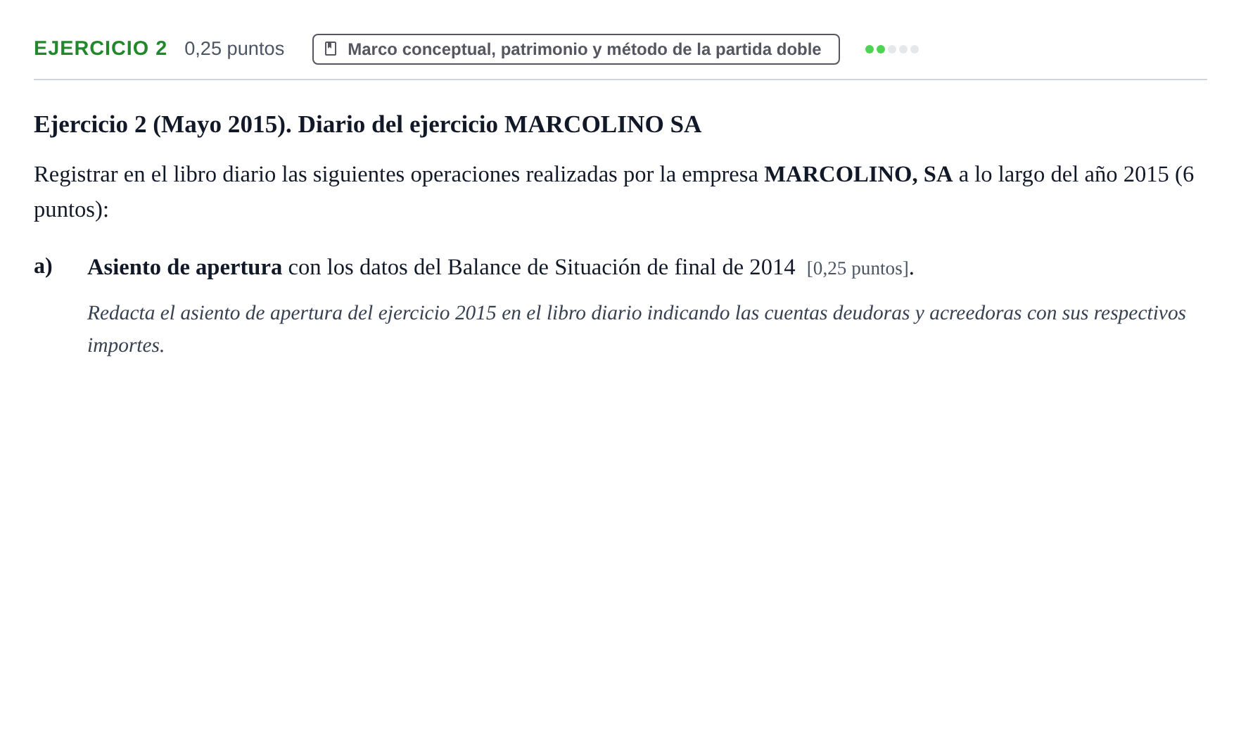 Enunciado: Ejercicio 2 - Marco conceptual, patrimonio y método de la p… · Introducción a las Finanzas y a la Contabilidad UB 2015