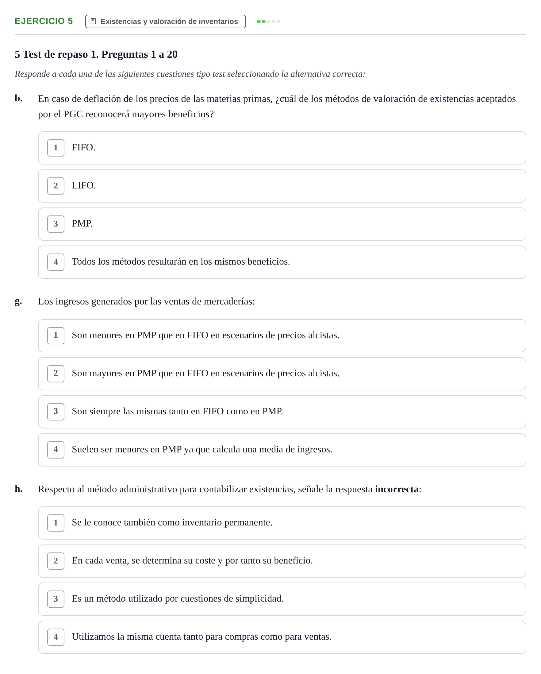 Enunciado: Ejercicio 5 - Existencias y valoración de inventarios · Introducción a las Finanzas y a la Contabilidad UB 2015