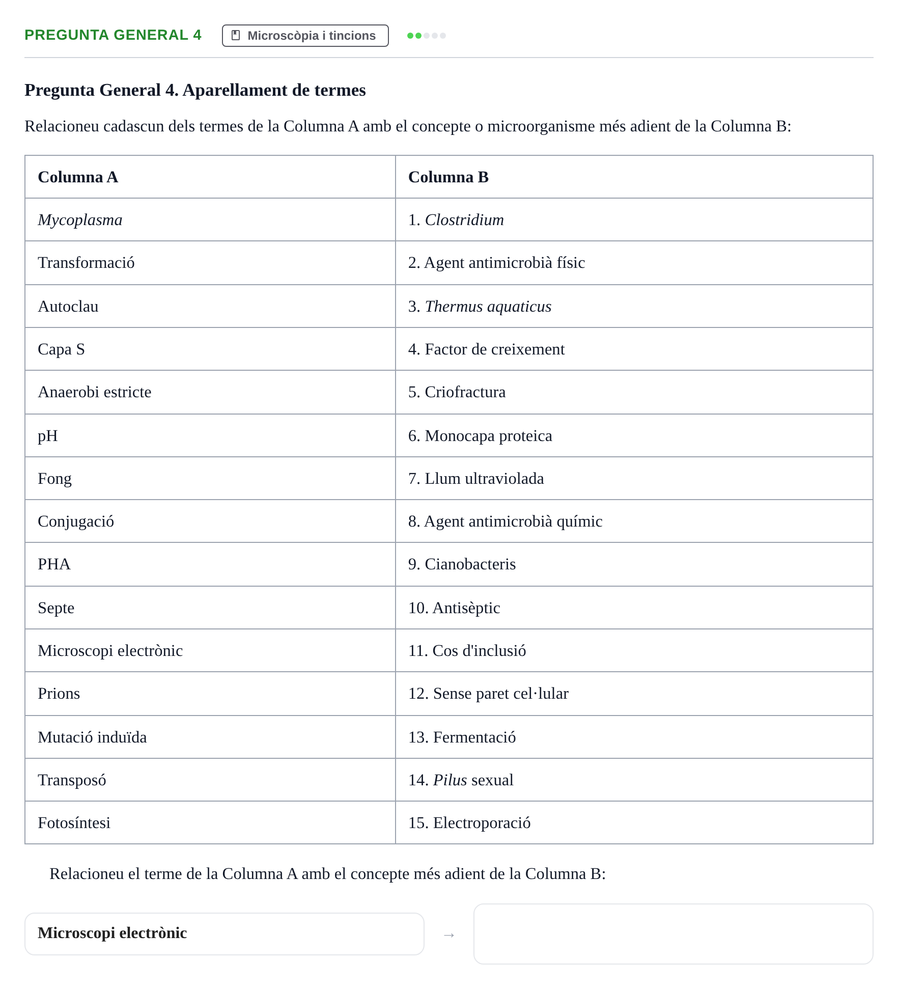 Enunciado: Pregunta General 4 - Microscòpia i tincions · Microbiología I UB Recull de preguntes d'examen resoltes: Microbiologia I
