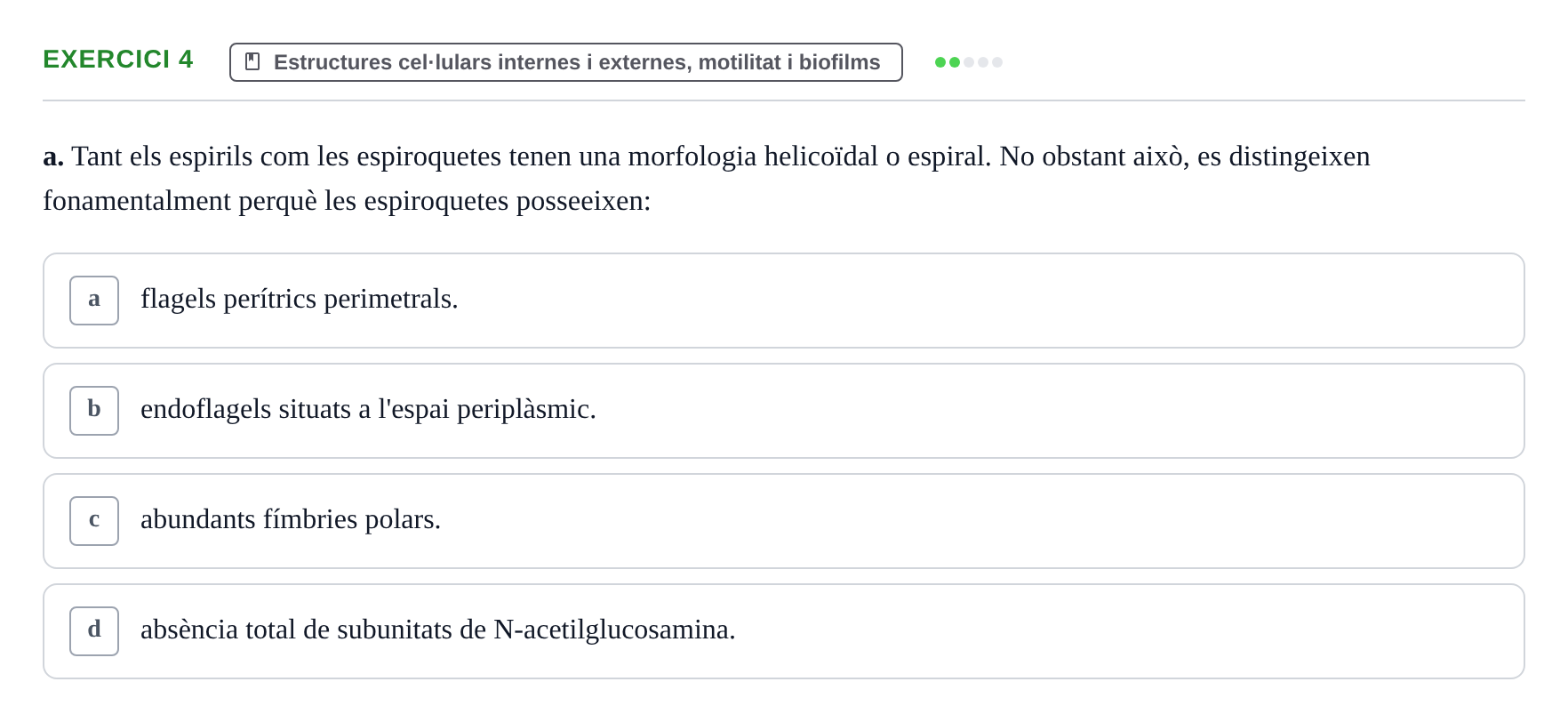 Enunciado: Ejercicio 4 - Estructures cel·lulars internes i externes, m… · Microbiología I UB Banc d'Avaluació Global de Microbiologia