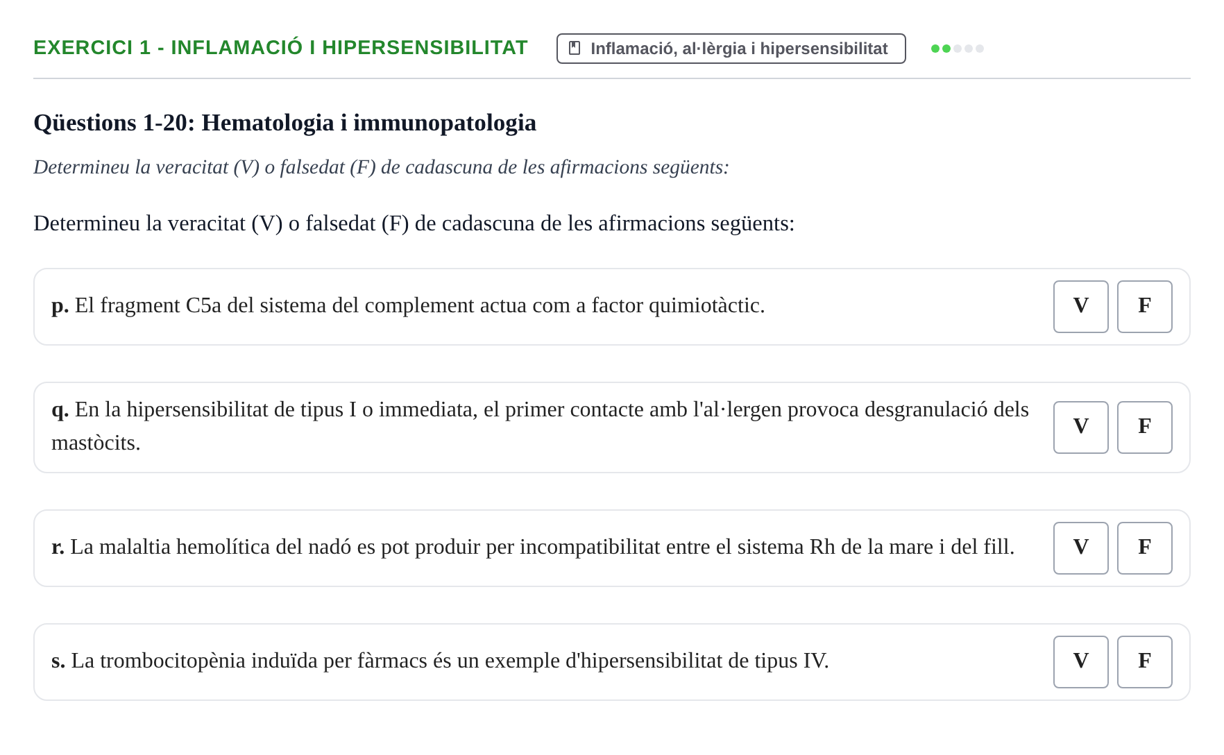 Enunciado: Ejercicio 1 - Inflamació i hipersensibilitat · Fisiología y Fisiopatología II UB Juny 2016