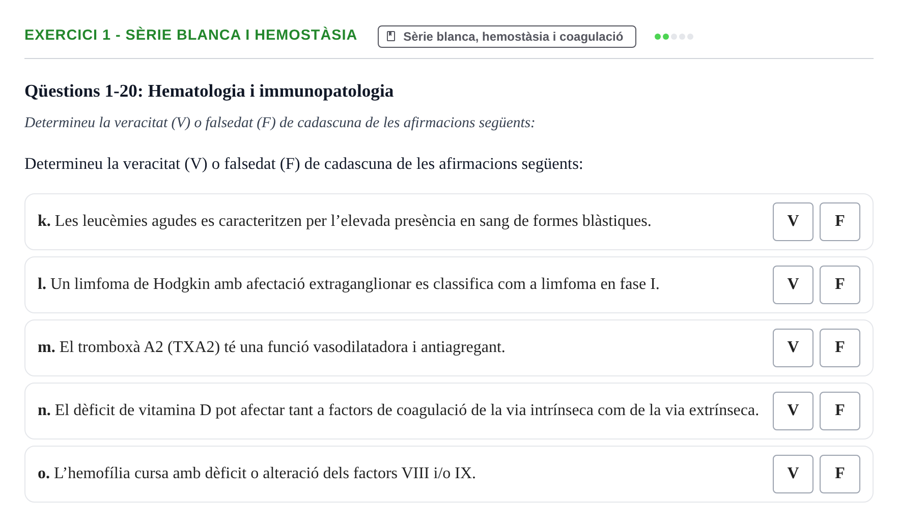 Enunciado: Ejercicio 1 - Sèrie blanca i hemostàsia · Fisiología y Fisiopatología II UB Juny 2016