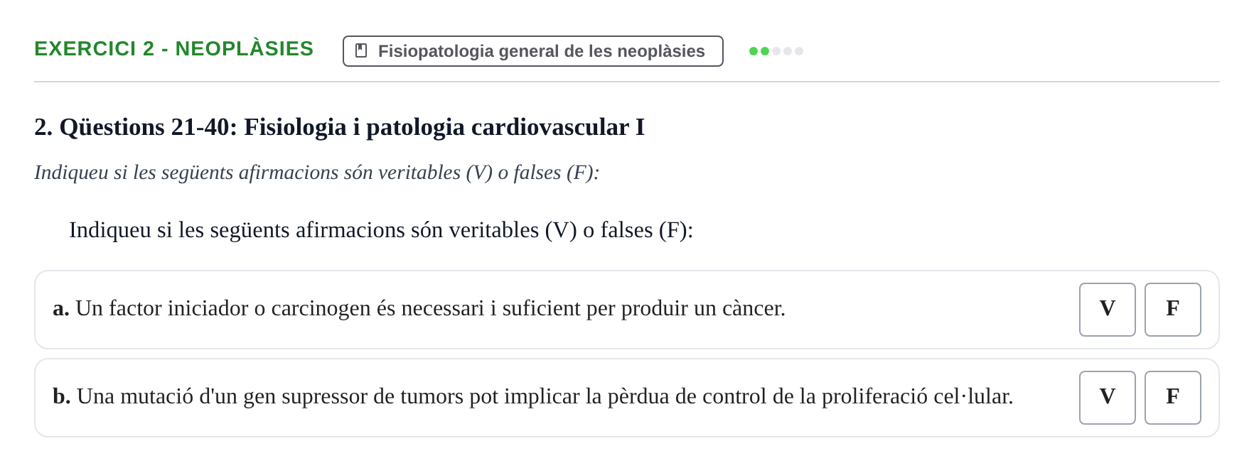 Enunciado: Ejercicio 2 - Neoplàsies · Fisiología y Fisiopatología II UB Juny 2016