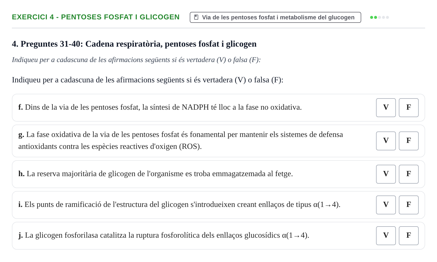 Enunciado: Ejercicio 4 - Pentoses fosfat i glicogen · Bioquímica UB 2024