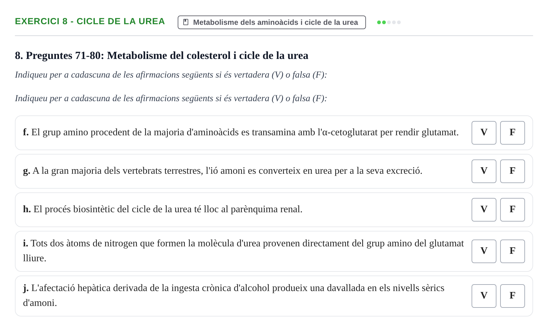 Enunciado: Ejercicio 8 - Cicle de la urea · Bioquímica UB 2024