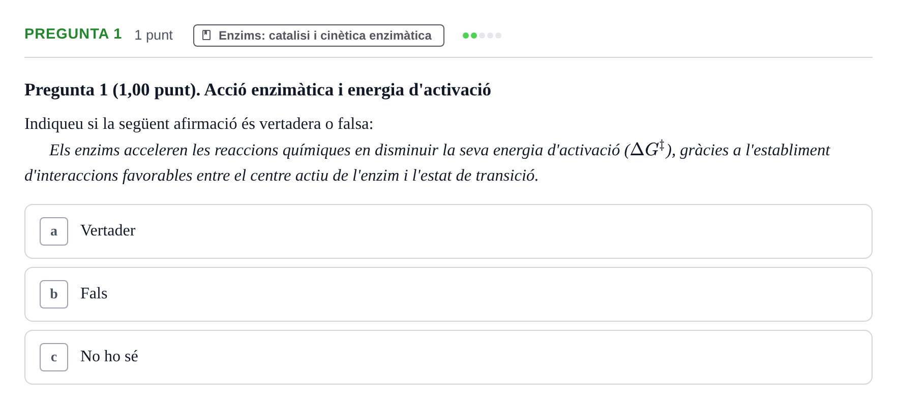 Enunciado: Pregunta 1 · Bioquímica UB Examen de pràctiques de laboratori: Cinètica enzimàtica i electroforesi de proteïnes