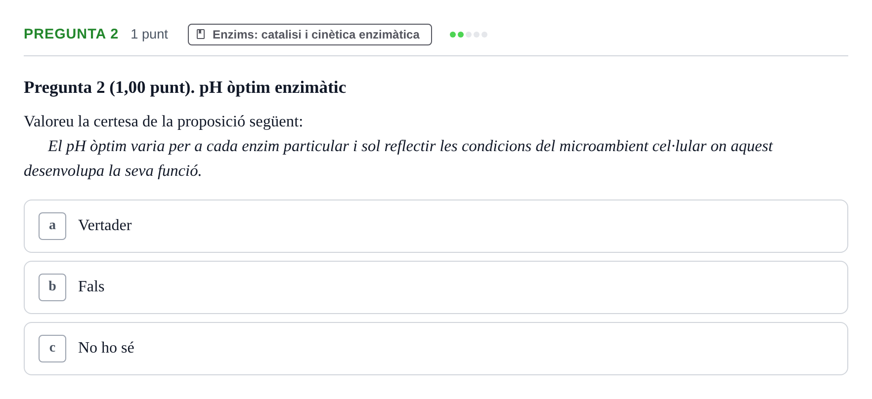 Enunciado: Pregunta 2 · Bioquímica UB Examen de pràctiques de laboratori: Cinètica enzimàtica i electroforesi de proteïnes