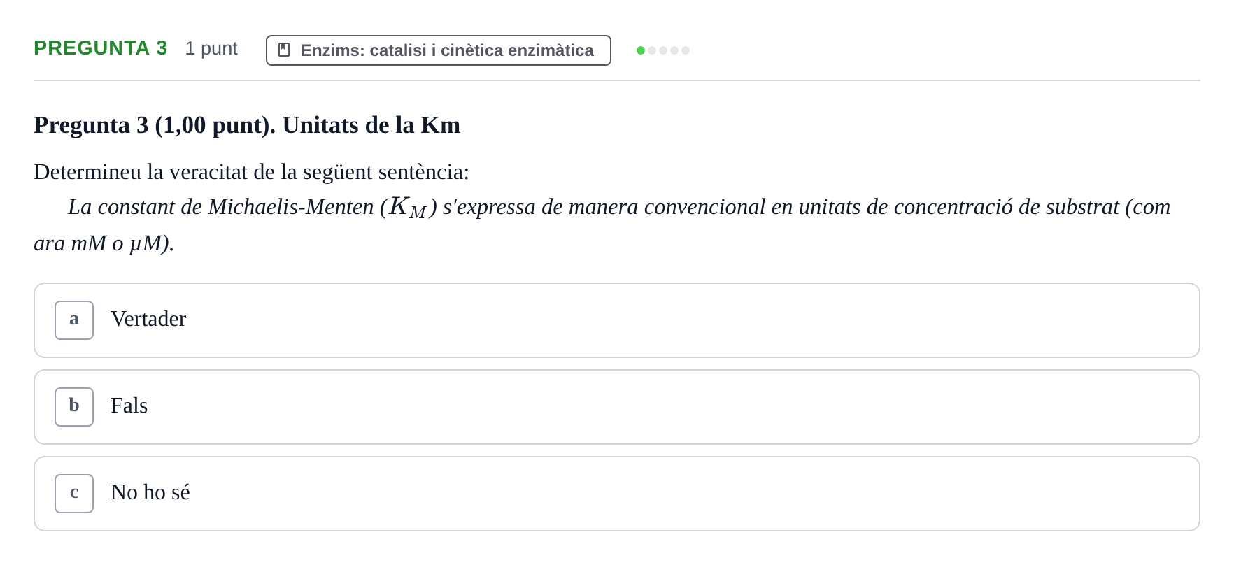 Enunciado: Pregunta 3 · Bioquímica UB Examen de pràctiques de laboratori: Cinètica enzimàtica i electroforesi de proteïnes