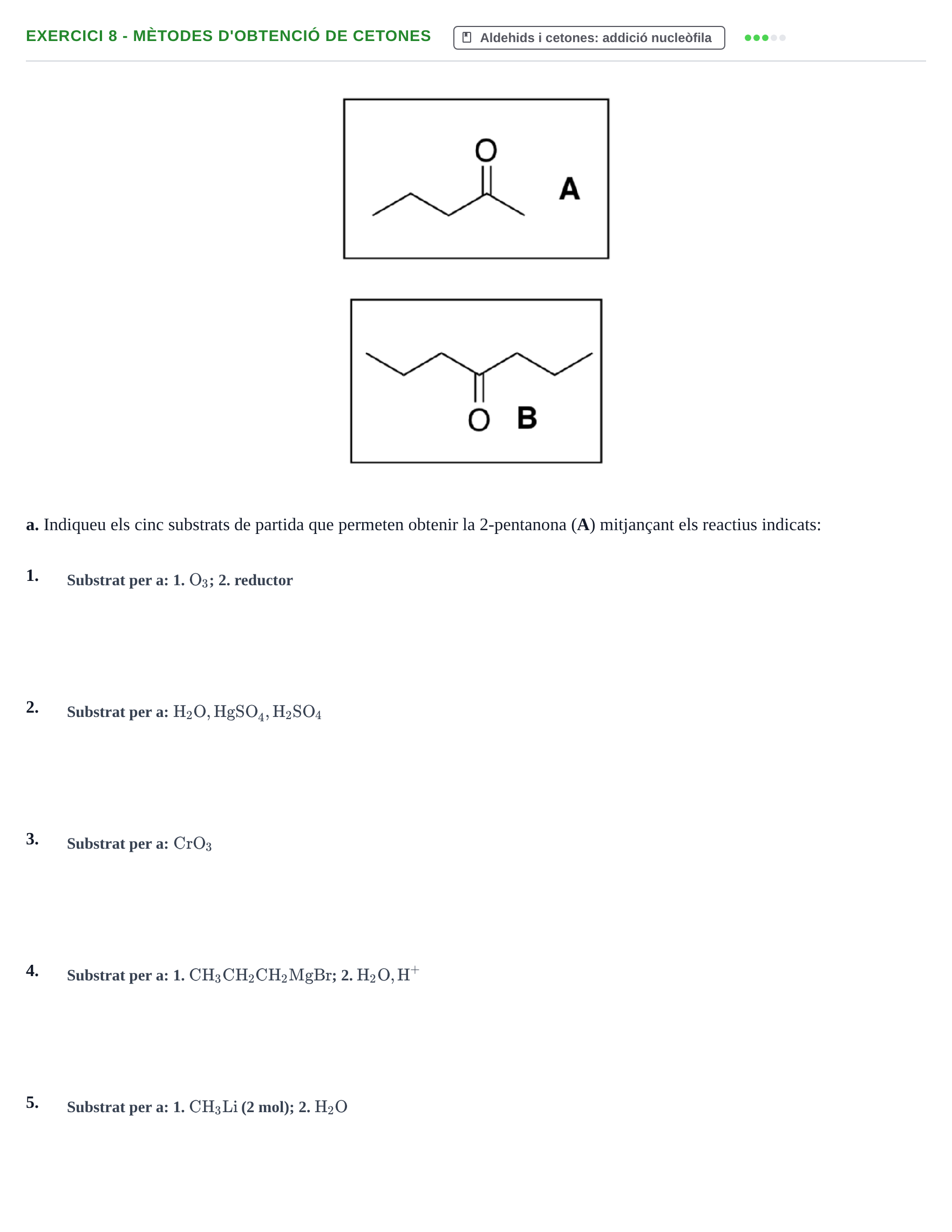 Enunciado: Exercici 8 - Mètodes d'obtenció de cetones · Química Orgánica II UB 2015