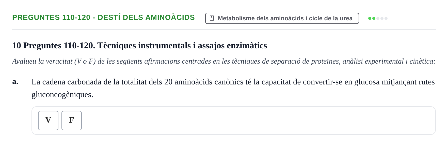 Enunciado: Ejercicio Preguntes 110-120 - Destí dels aminoàcids · Bioquímica UB 2015