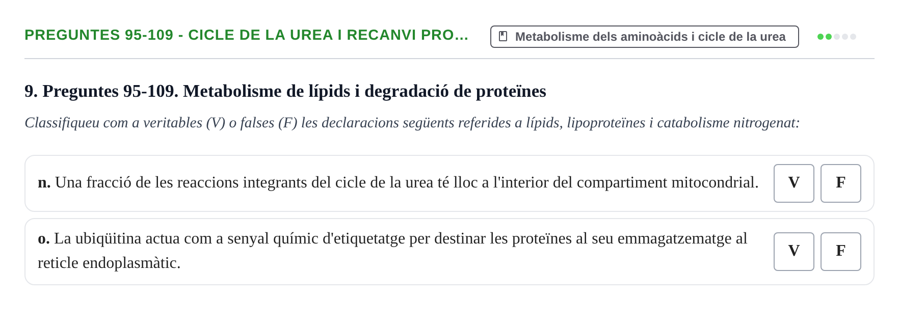 Enunciado: Ejercicio Preguntes 95-109 - Cicle de la urea i recanvi pro… · Bioquímica UB 2015