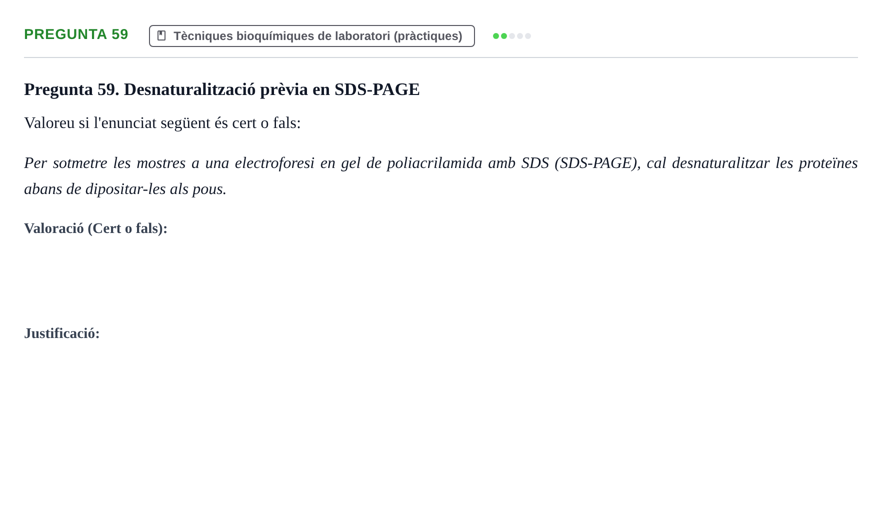 Enunciado: Pregunta 59 · Bioquímica UB 2018