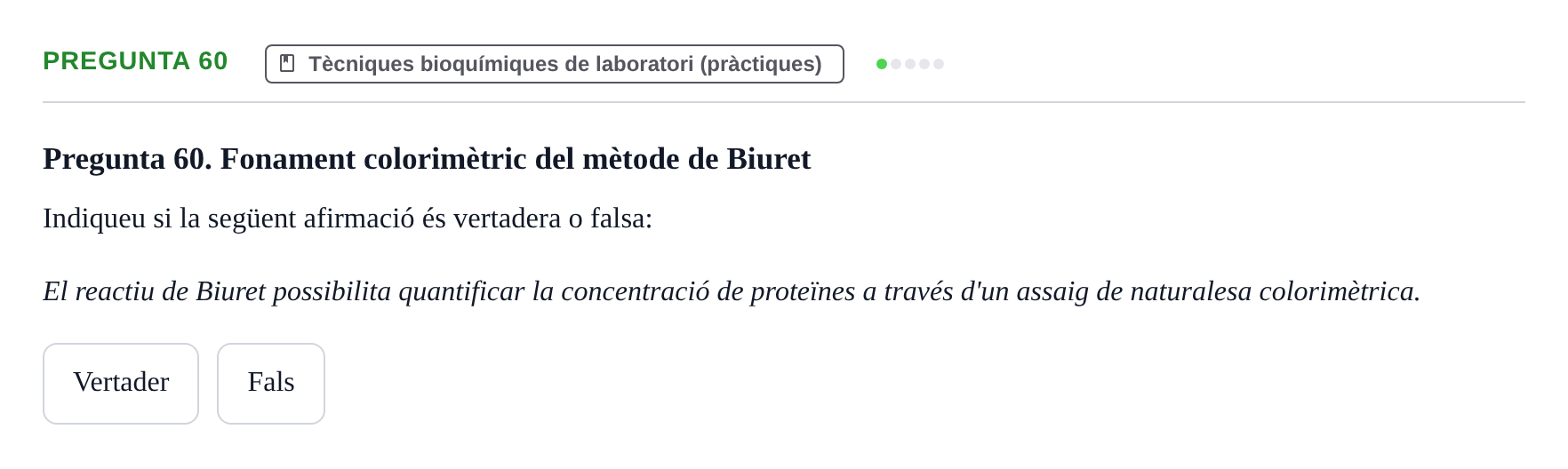 Enunciado: Pregunta 60 · Bioquímica UB 2018