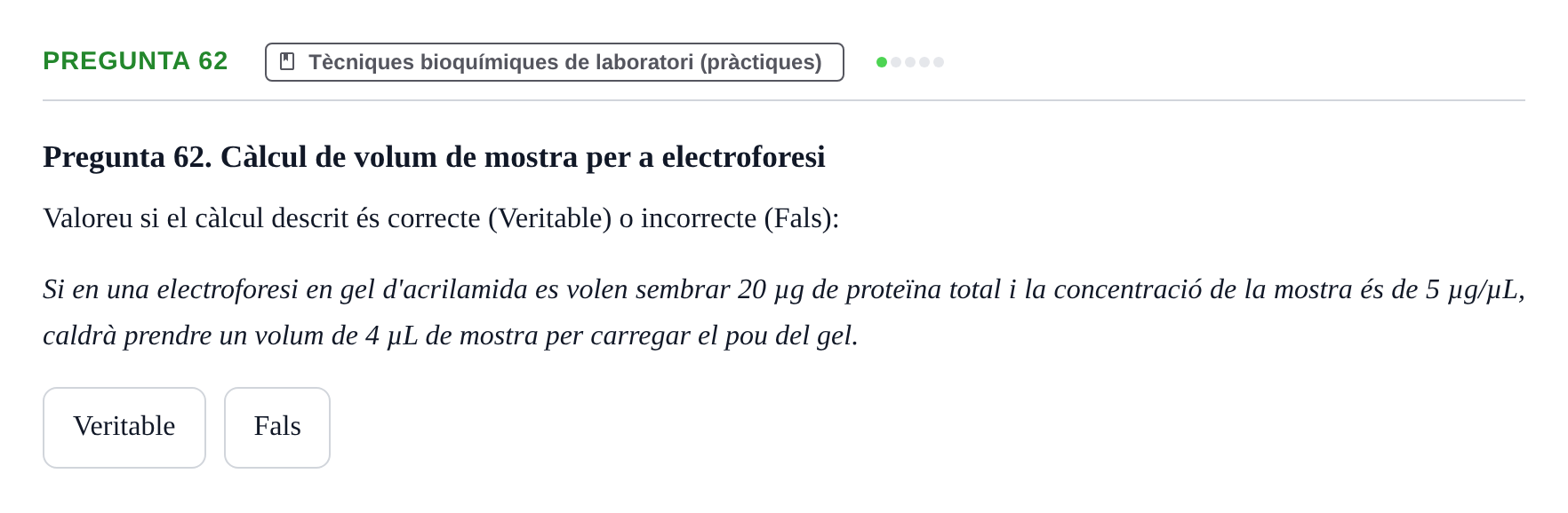 Enunciado: Pregunta 62 · Bioquímica UB 2018