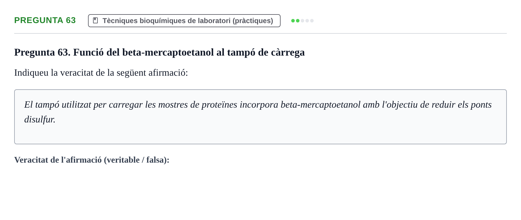 Enunciado: Pregunta 63 · Bioquímica UB 2018