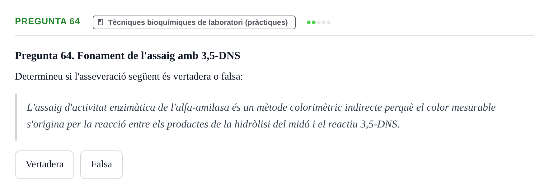 Enunciado: Pregunta 64 · Bioquímica UB 2018