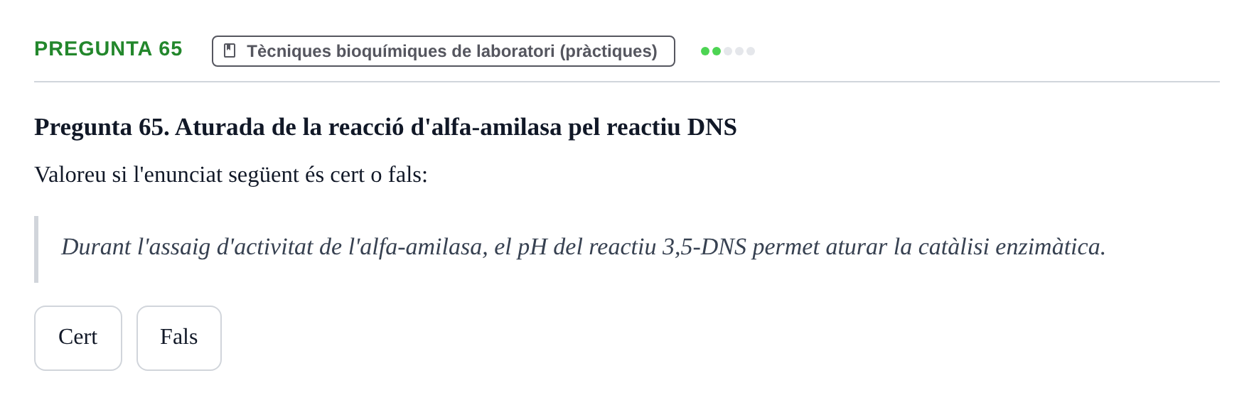 Enunciado: Pregunta 65 · Bioquímica UB 2018