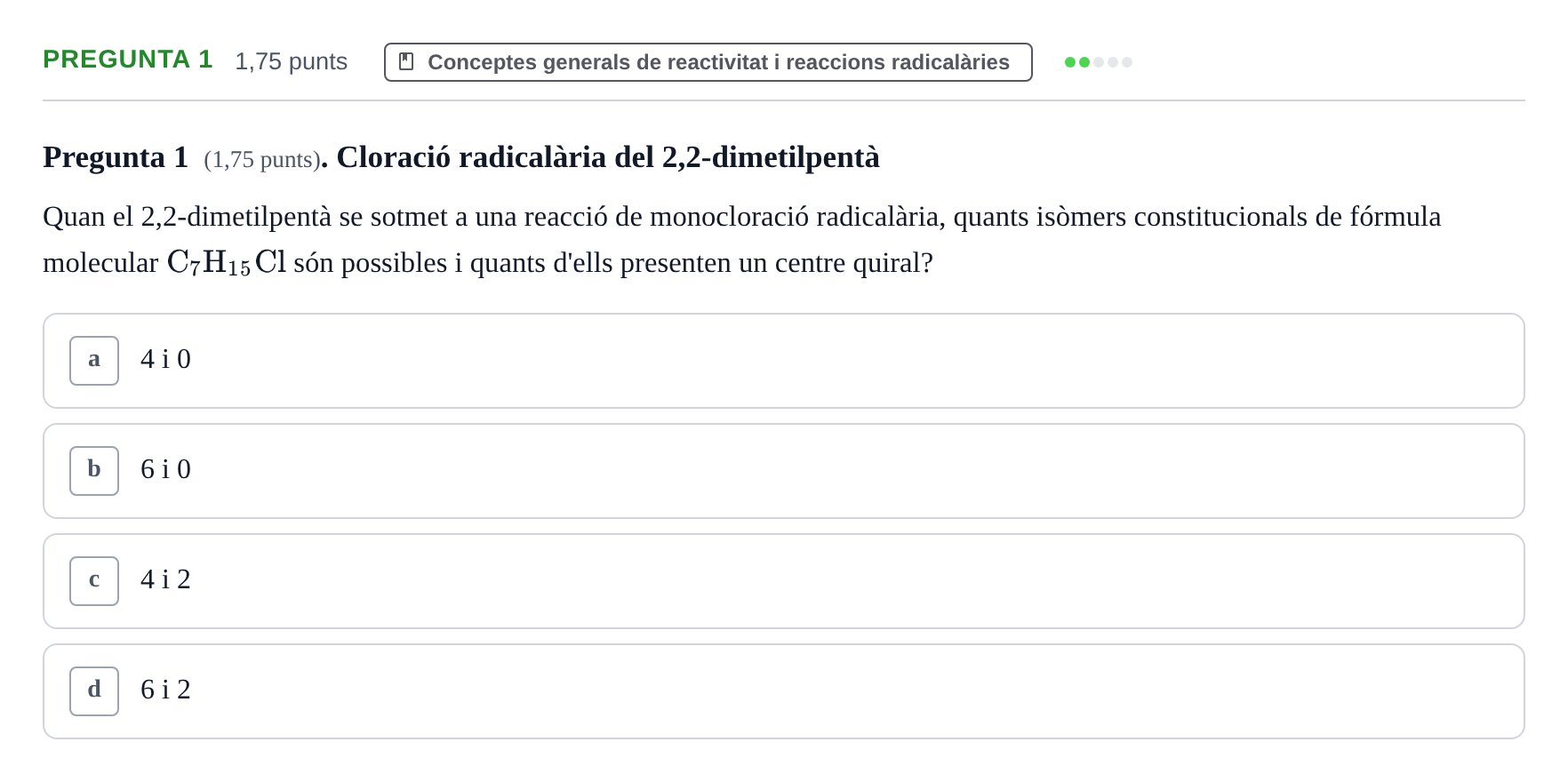 Enunciado: Pregunta 1 · Química Orgánica II UB Examen Parcial de Química Orgànica II