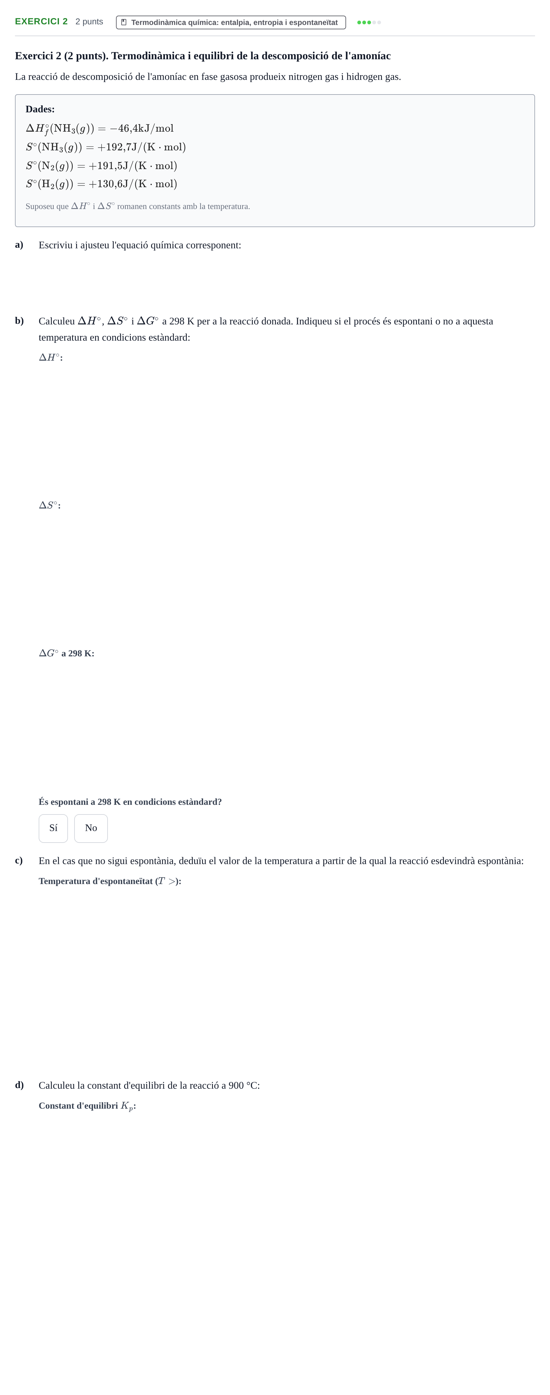 Enunciado: Exercici 2 · Química UB Setembre 2014