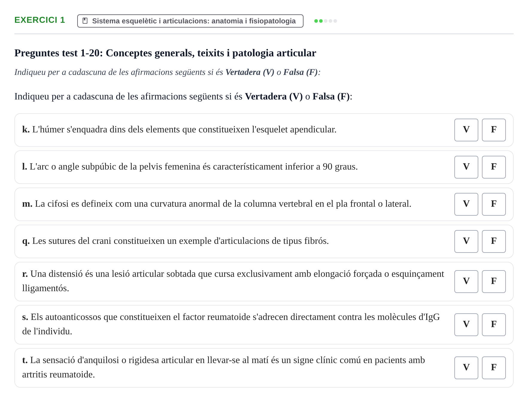 Enunciado: Ejercicio 1 - Sistema esquelètic i articulacions · Fisiología y Fisiopatología I UB 2016