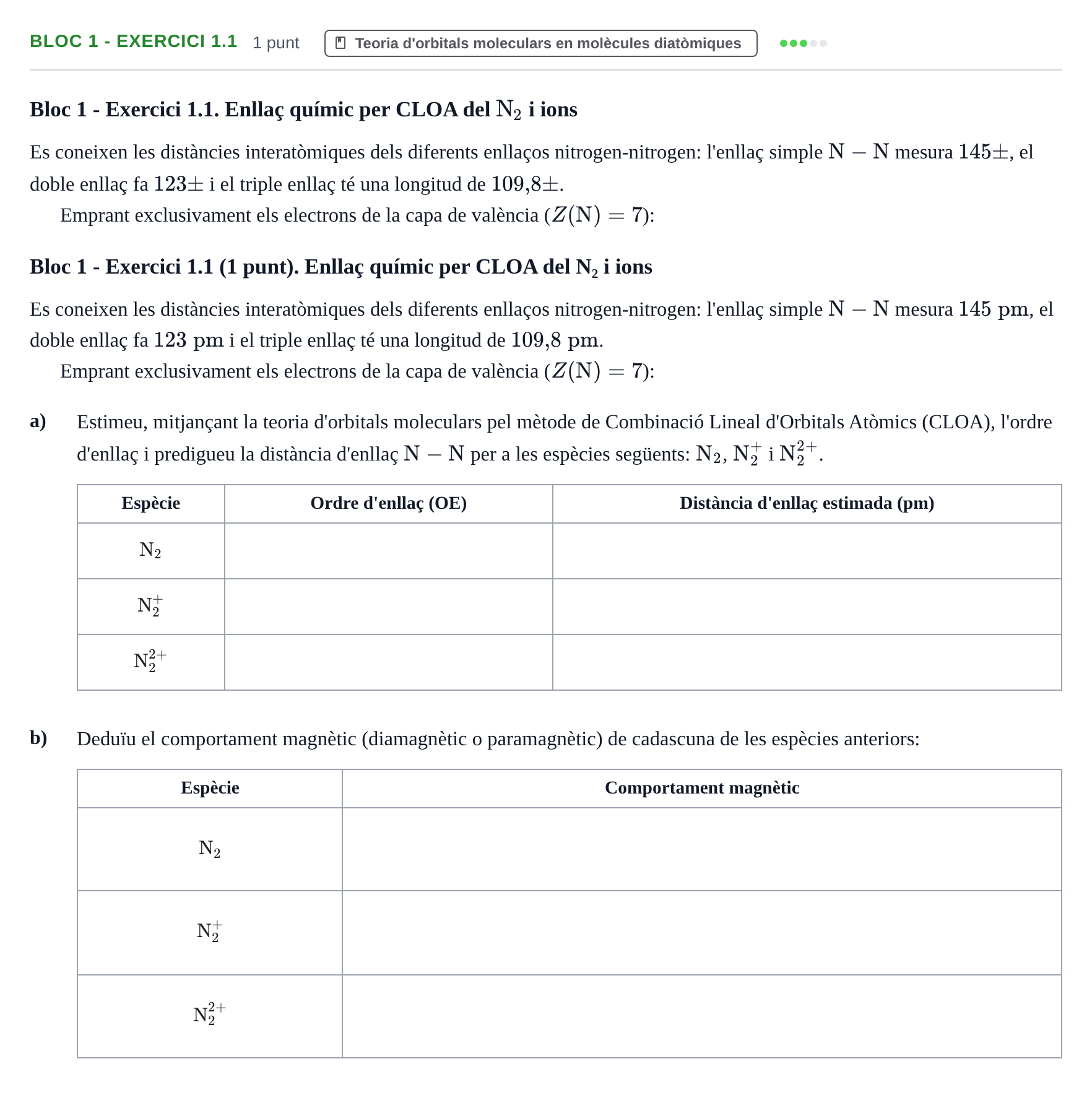 Enunciado: Ejercicio Bloc 1 - Exercici 1.1 · Química UB 2013