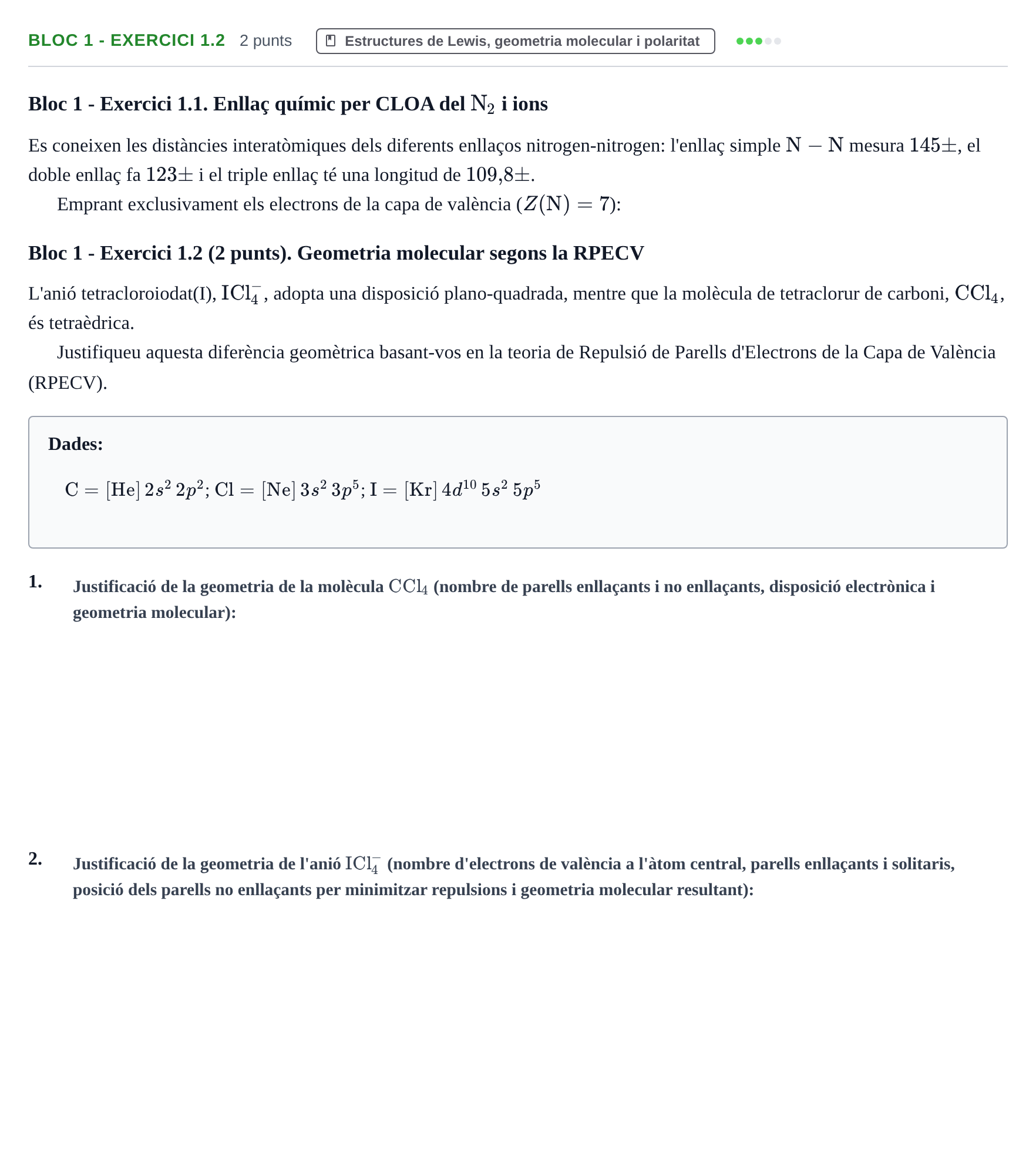 Enunciado: Ejercicio Bloc 1 - Exercici 1.2 · Química UB 2013