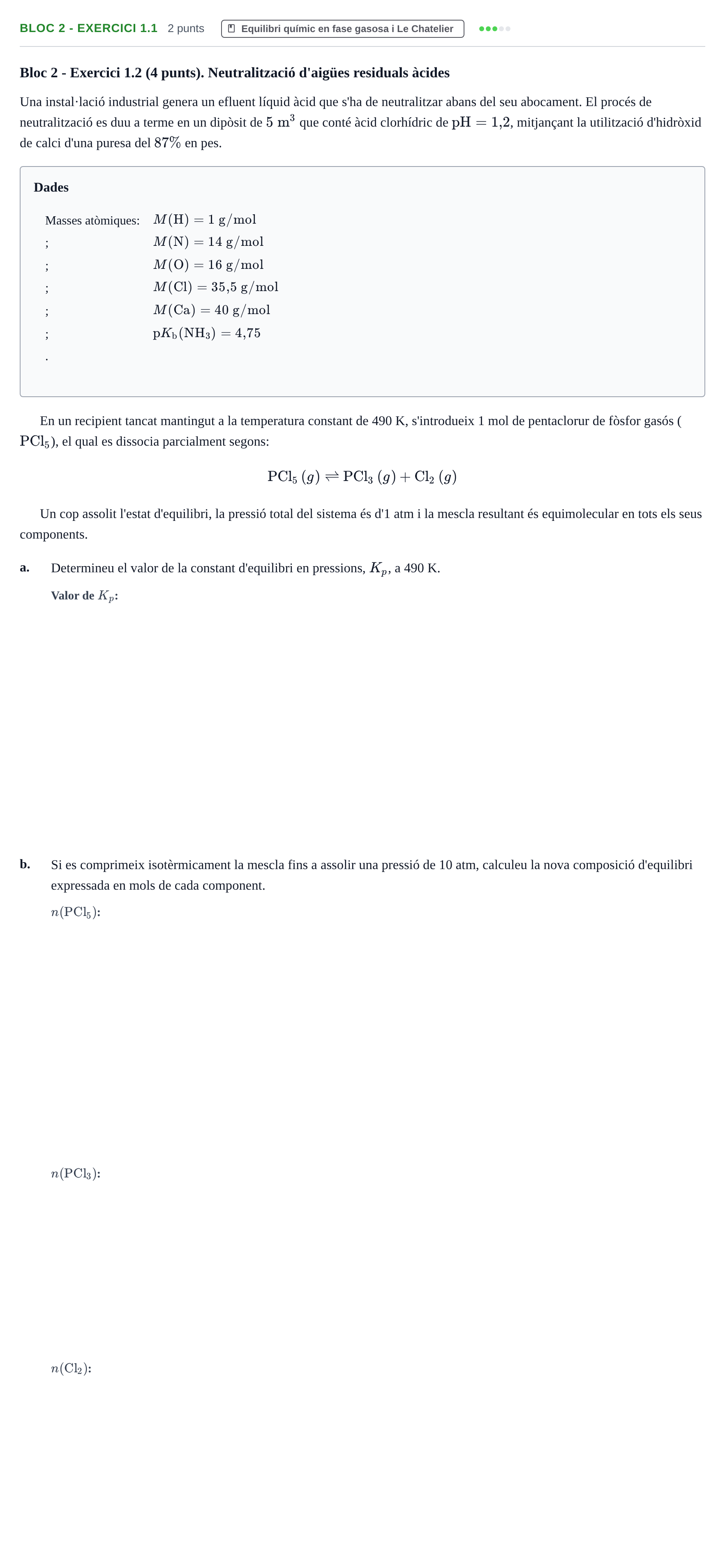 Enunciado: Ejercicio Bloc 2 - Exercici 1.1 · Química UB 2013