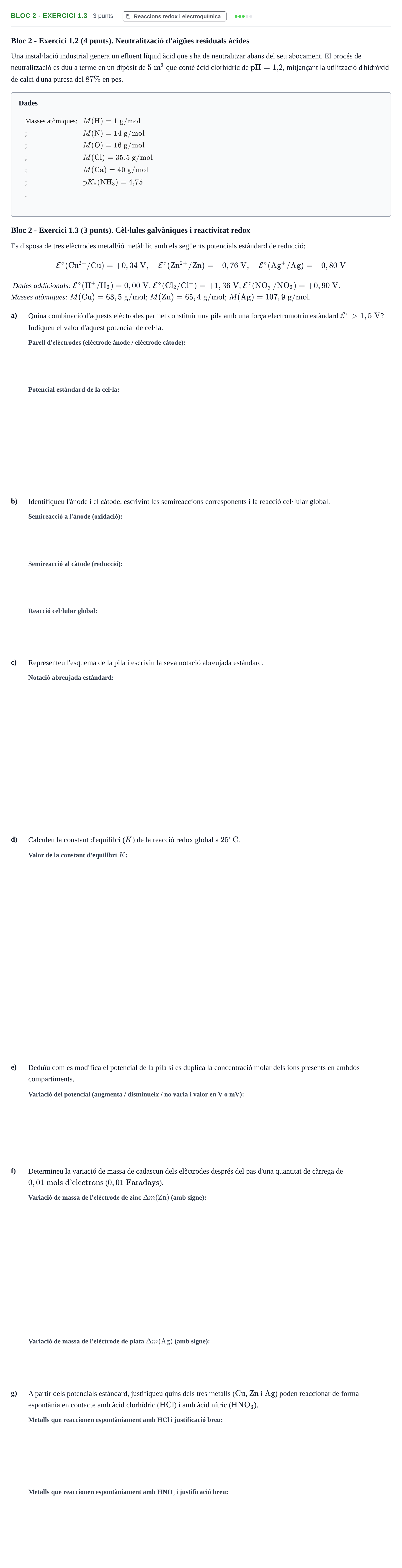 Enunciado: Ejercicio Bloc 2 - Exercici 1.3 · Química UB 2013