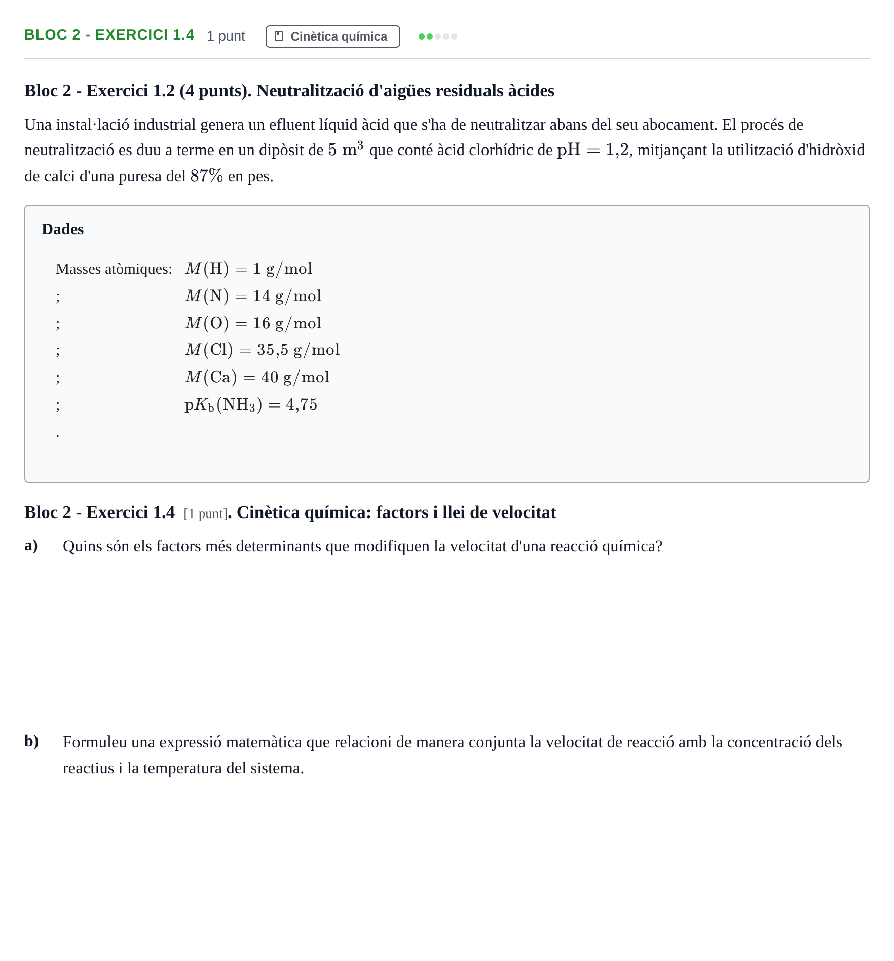 Enunciado: Ejercicio Bloc 2 - Exercici 1.4 · Química UB 2013