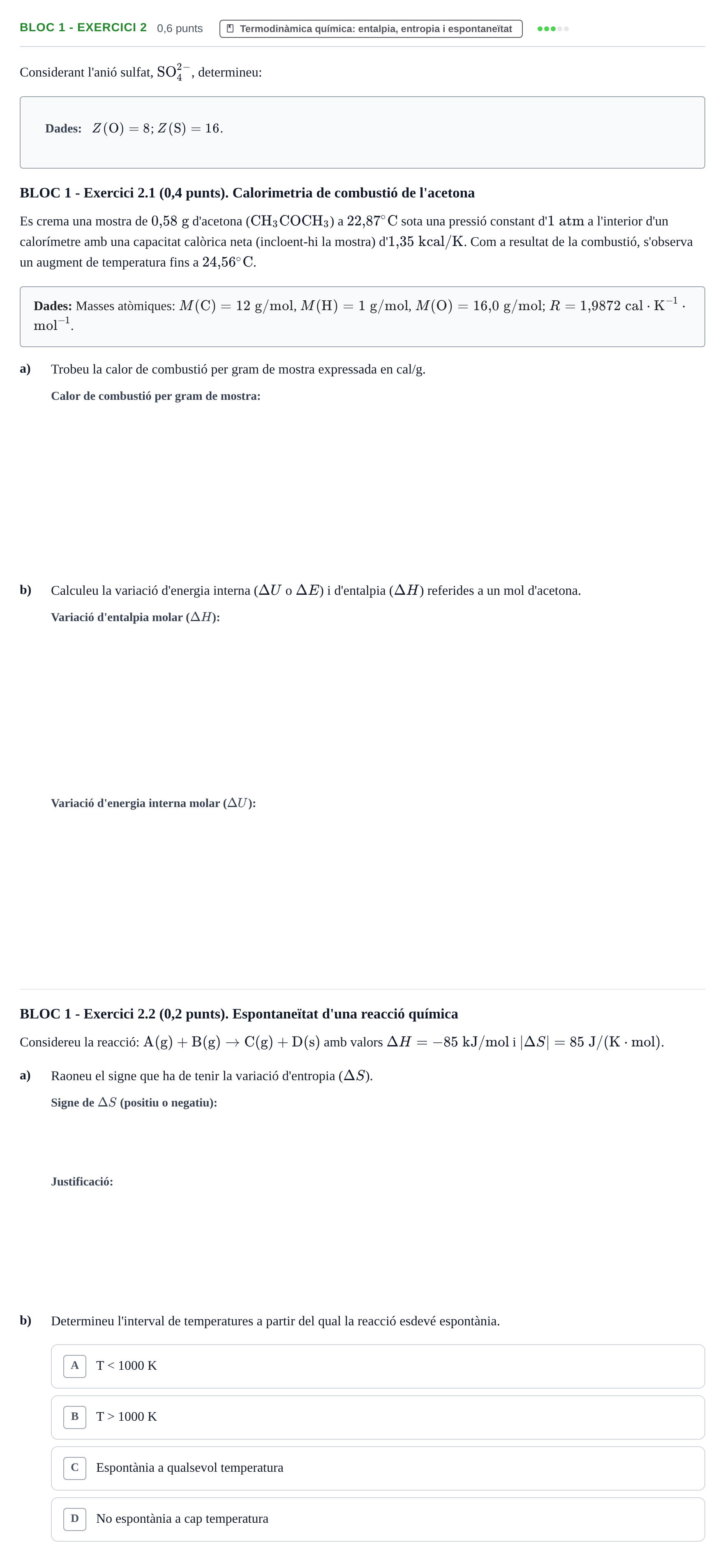 Enunciado: Ejercicio BLOC 1 - Exercici 2 · Química UB 2014