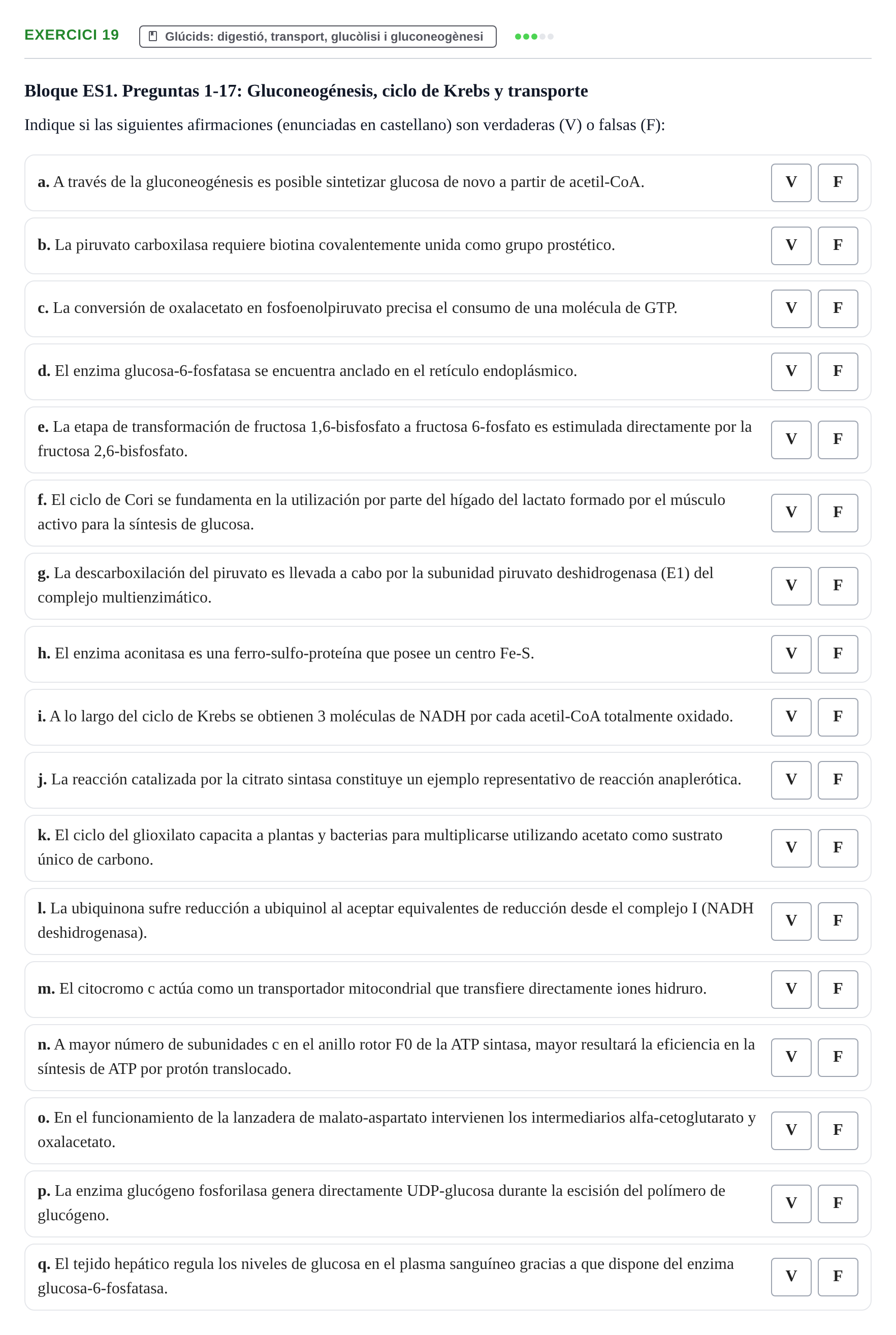 Enunciado: Problema 19 · Bioquímica UB Banc de preguntes d'examen de Bioquímica (Part 1)