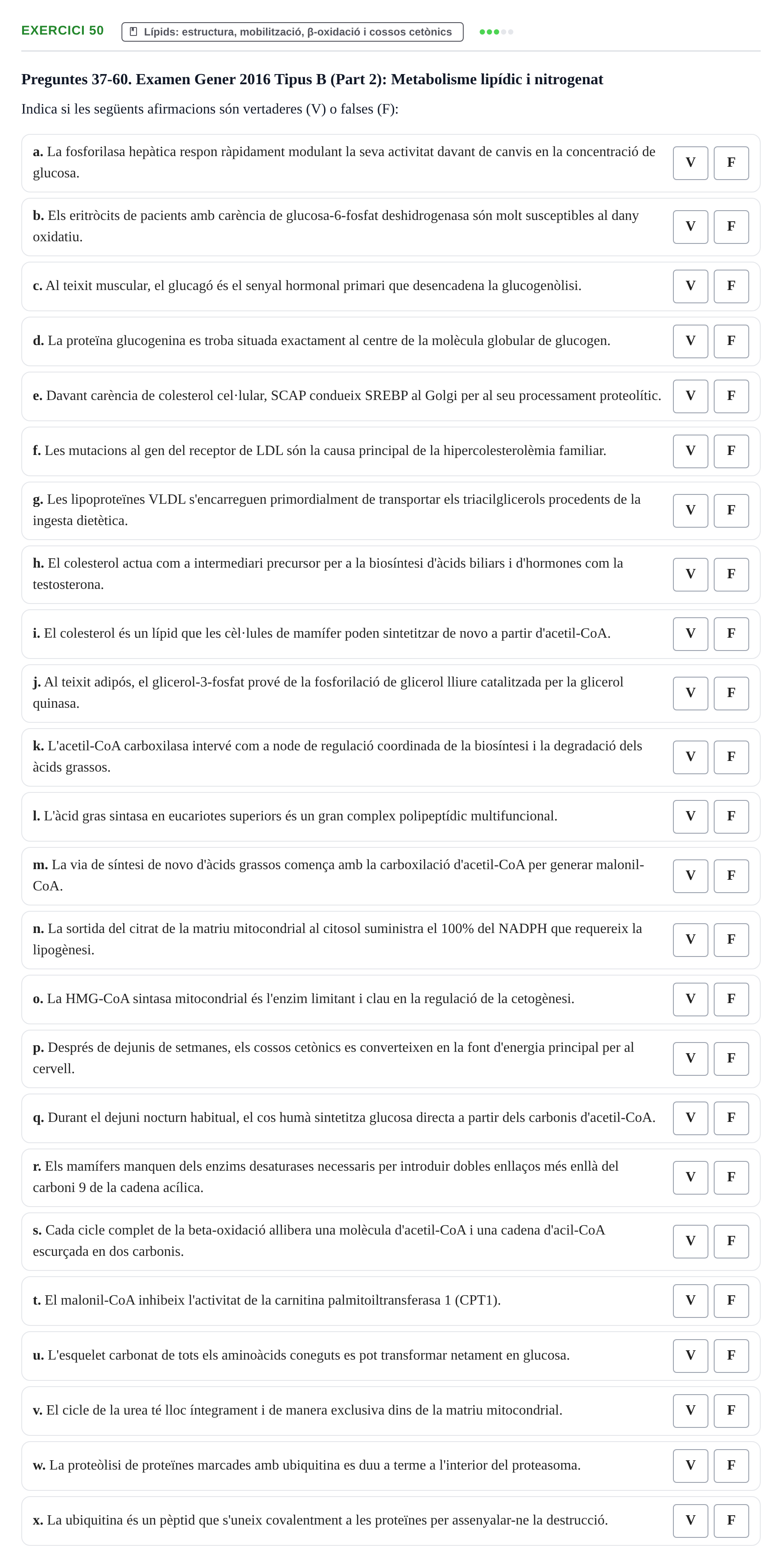 Enunciado: Problema 50 · Bioquímica UB Banc de preguntes d'examen de Bioquímica (Part 1)