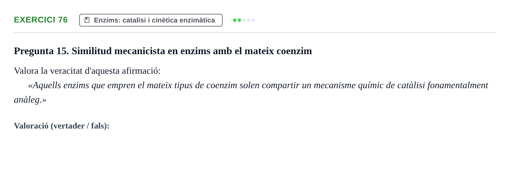 Enunciado: Problema 76 · Bioquímica UB Banc de preguntes d'examen de Bioquímica (Part 1)