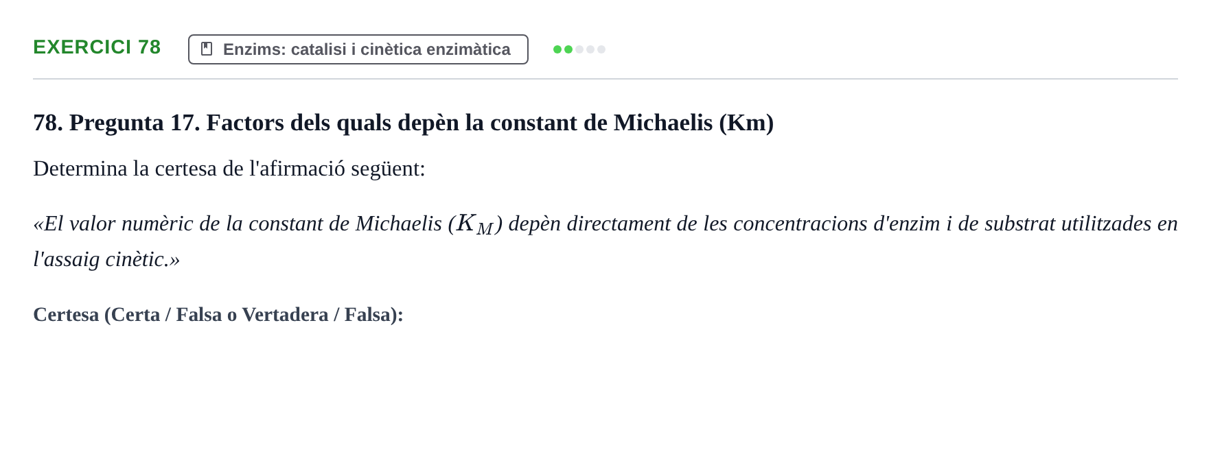 Enunciado: Problema 78 · Bioquímica UB Banc de preguntes d'examen de Bioquímica (Part 1)