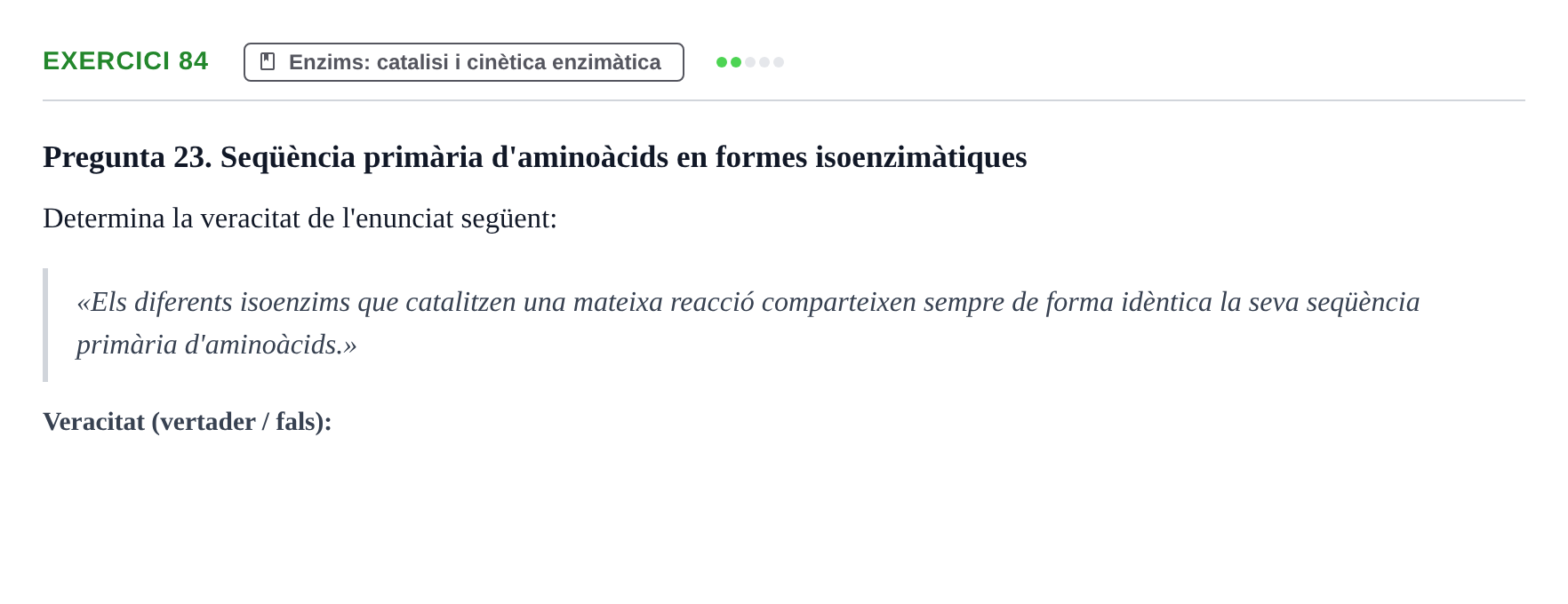 Enunciado: Problema 84 · Bioquímica UB Banc de preguntes d'examen de Bioquímica (Part 1)