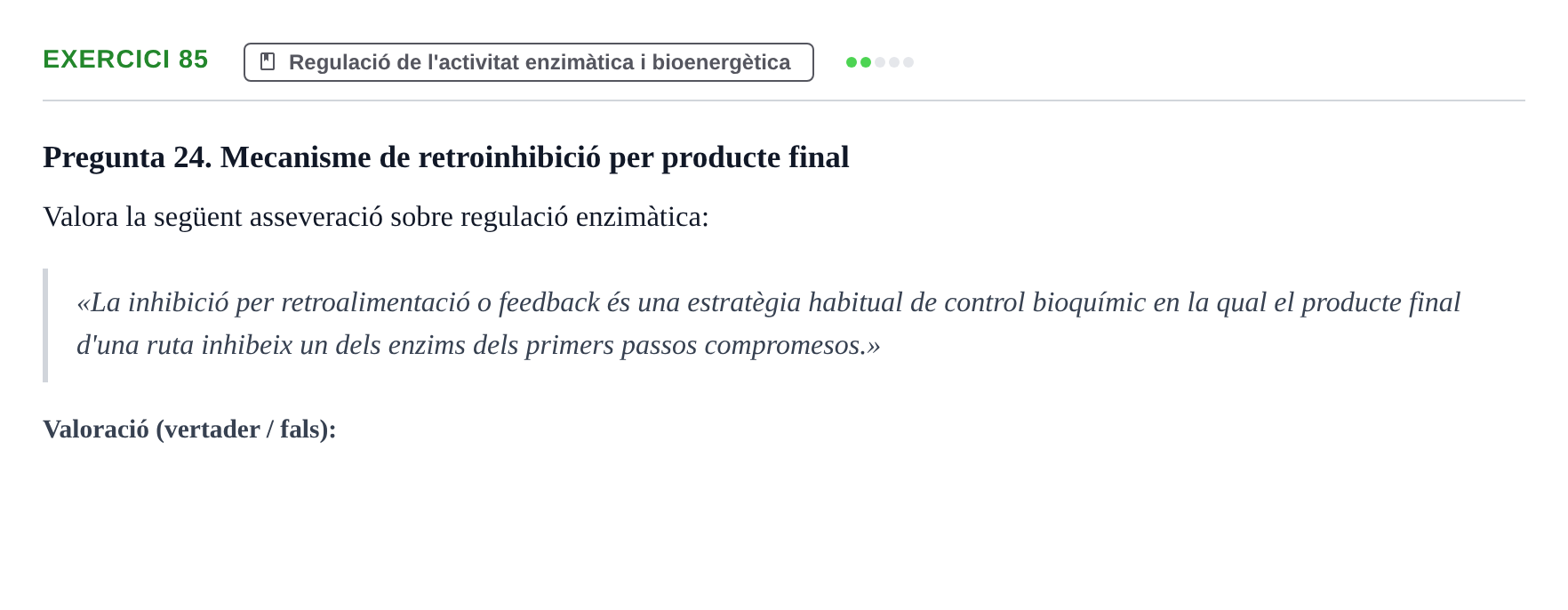 Enunciado: Problema 85 · Bioquímica UB Banc de preguntes d'examen de Bioquímica (Part 1)