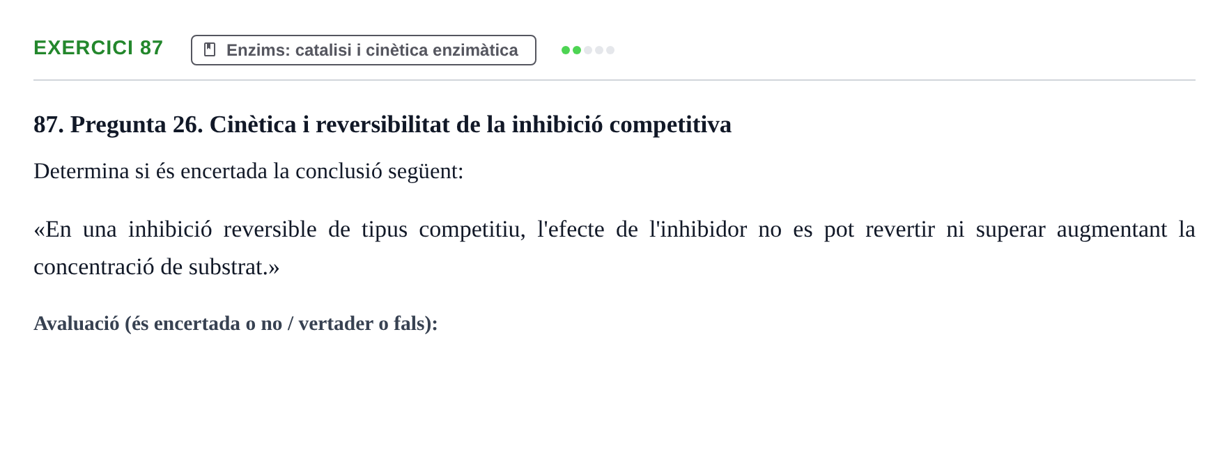 Enunciado: Problema 87 · Bioquímica UB Banc de preguntes d'examen de Bioquímica (Part 1)