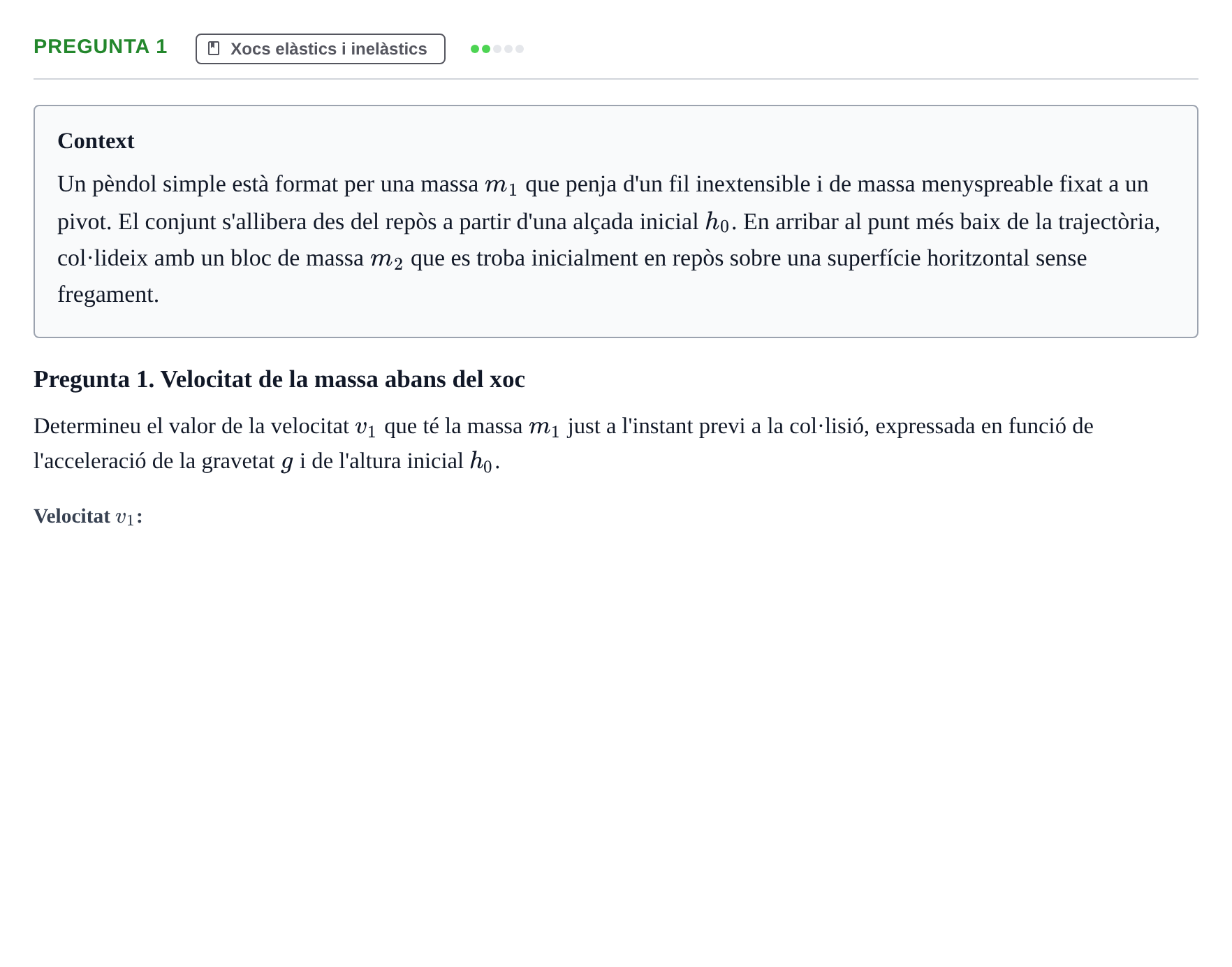 Enunciado: Pregunta 1 · Fundamentos de Mecánica UB Avaluació contínua: Prova 3 (Tema 3 - Sistemes de partícules)