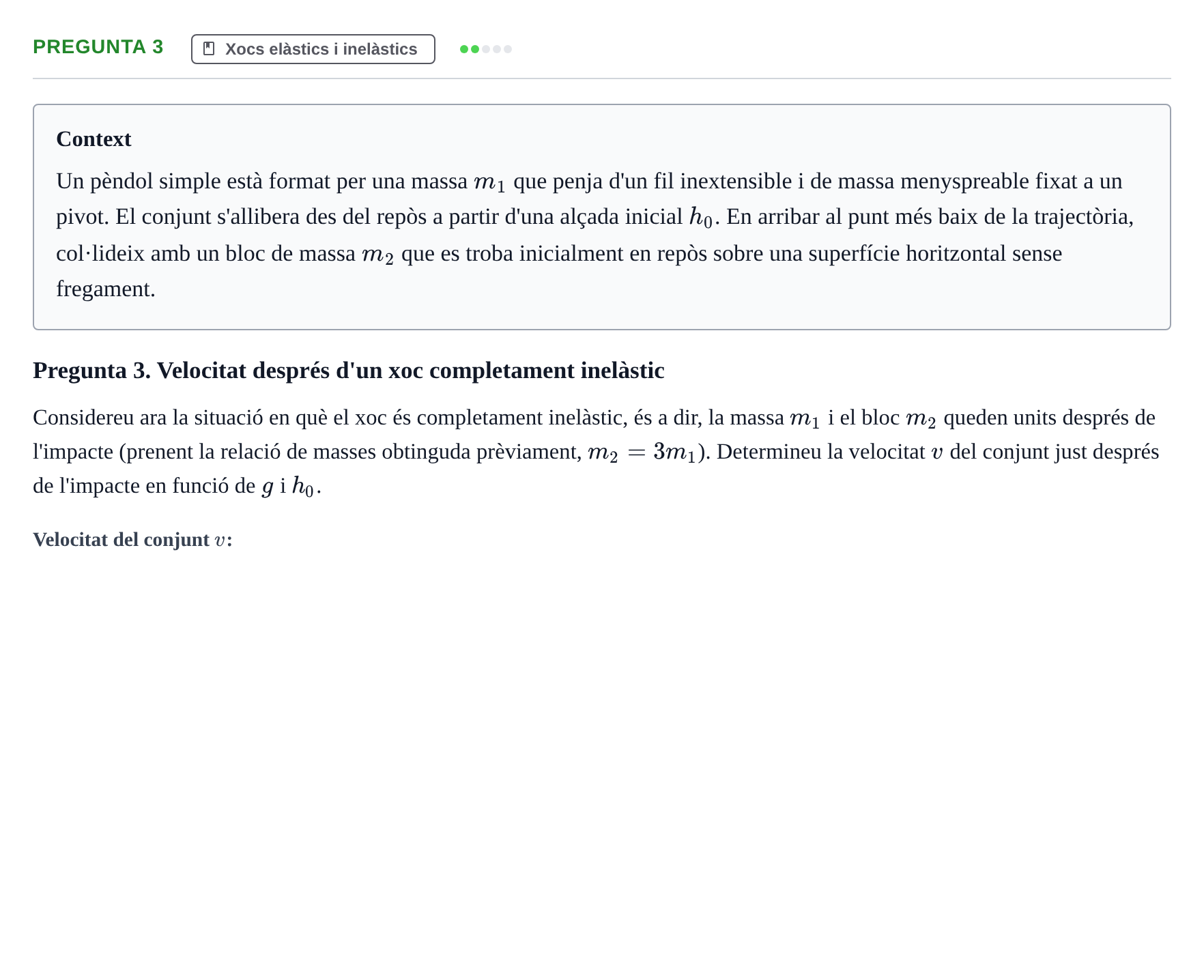 Enunciado: Pregunta 3 · Fundamentos de Mecánica UB Avaluació contínua: Prova 3 (Tema 3 - Sistemes de partícules)