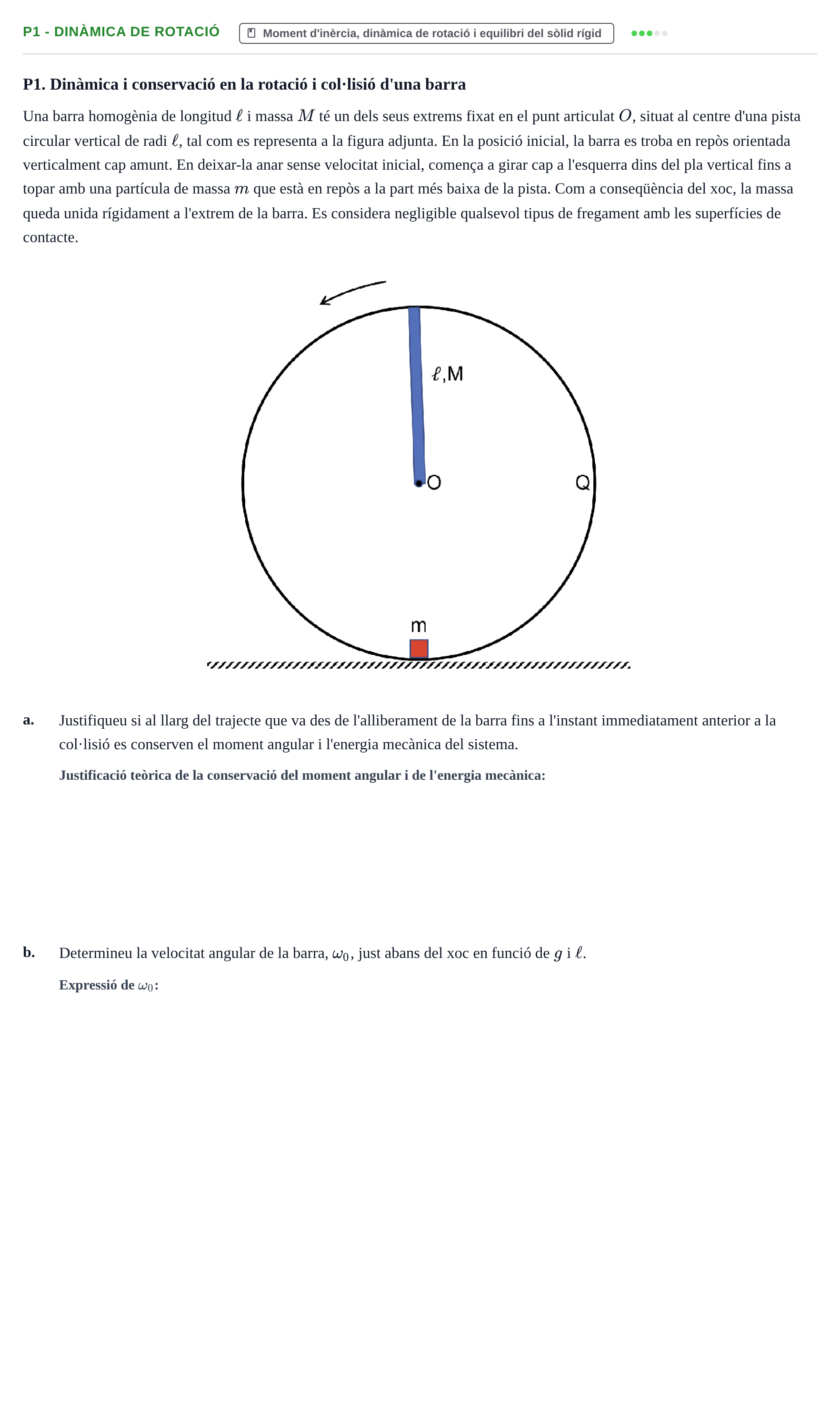 Enunciado: Ejercicio P1 - Dinàmica de rotació · Fundamentos de Mecánica UB 2022