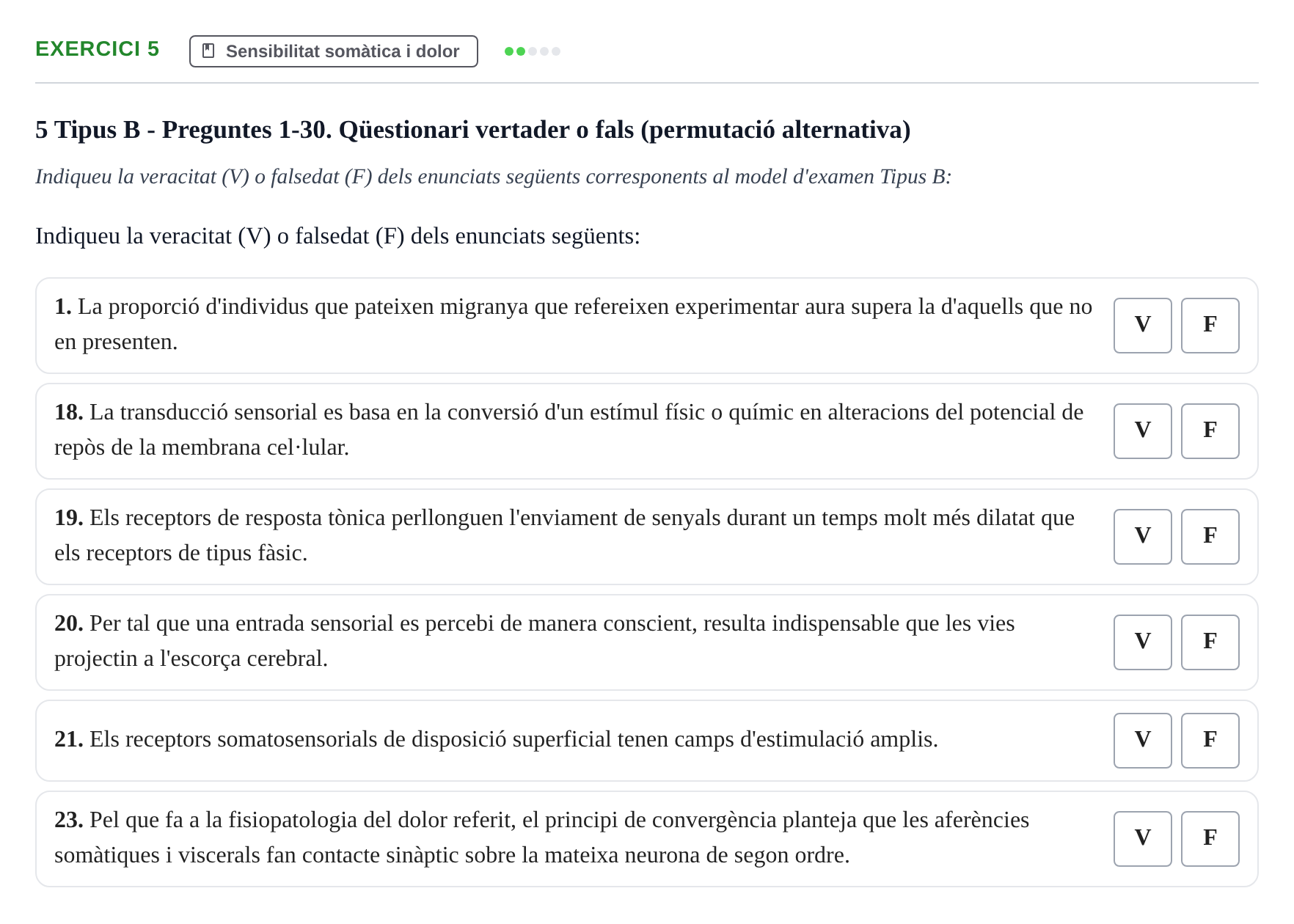 Enunciado: Ejercicio 5 - Sensibilitat somàtica i dolor · Fisiología y Fisiopatología I UB 2016